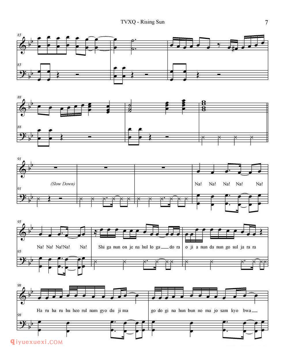 Rising Sun_东方神起钢琴五线谱