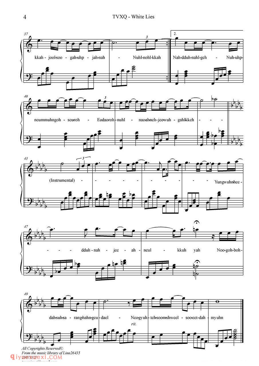 White lies_东方神起钢琴五线谱