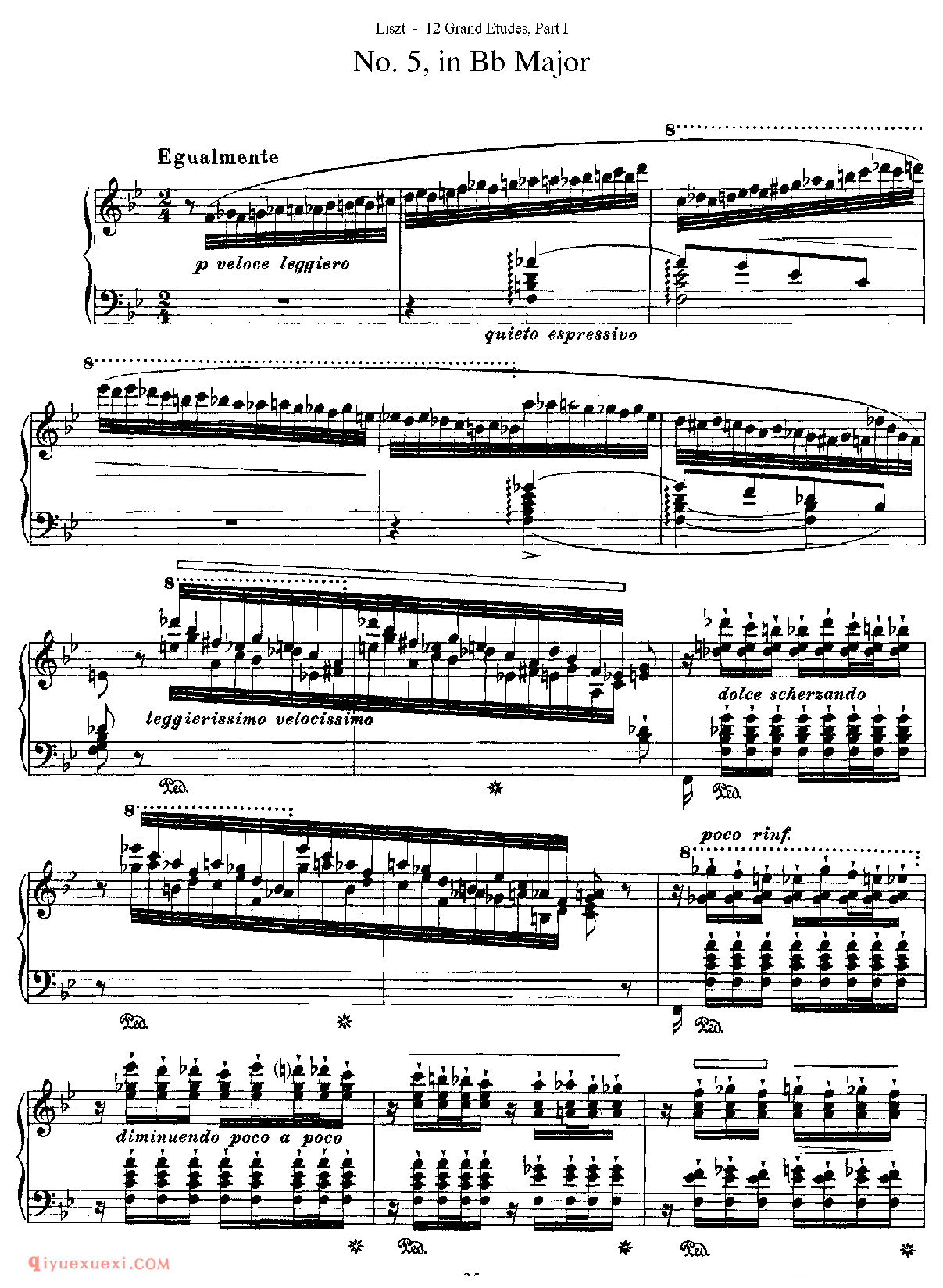 李斯特超级技巧练习曲[Franz Lisz-12 Grand Etudes-PartⅠ]No. 5,in Bb Major