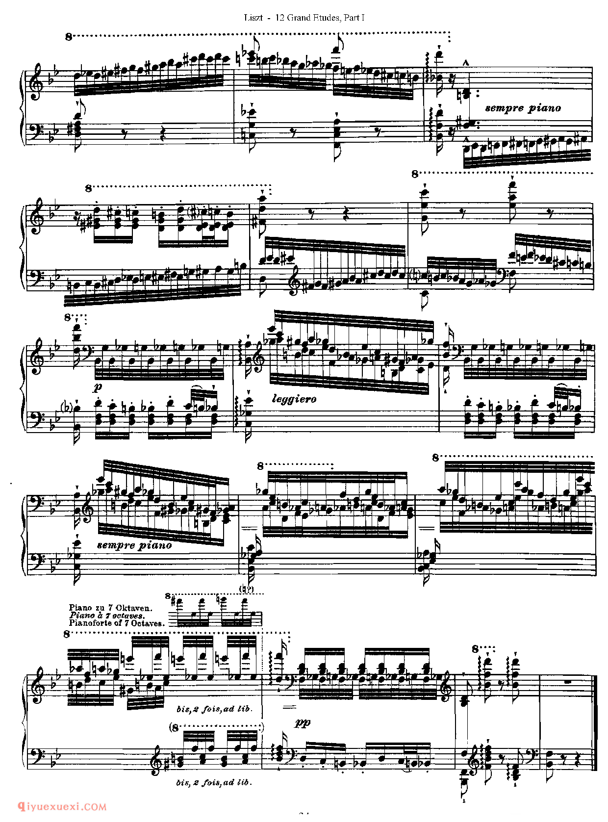 李斯特超级技巧练习曲[Franz Lisz-12 Grand Etudes-PartⅠ]No. 5,in Bb Major