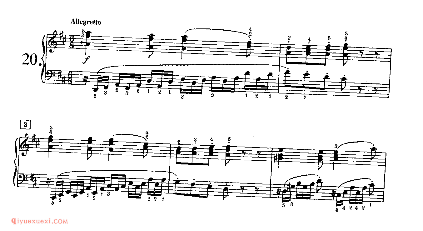 第20条_Allegretto in D_分解和弦模式_拇指穿越与琶音_车尔尼718_[美]莫利斯·亨森