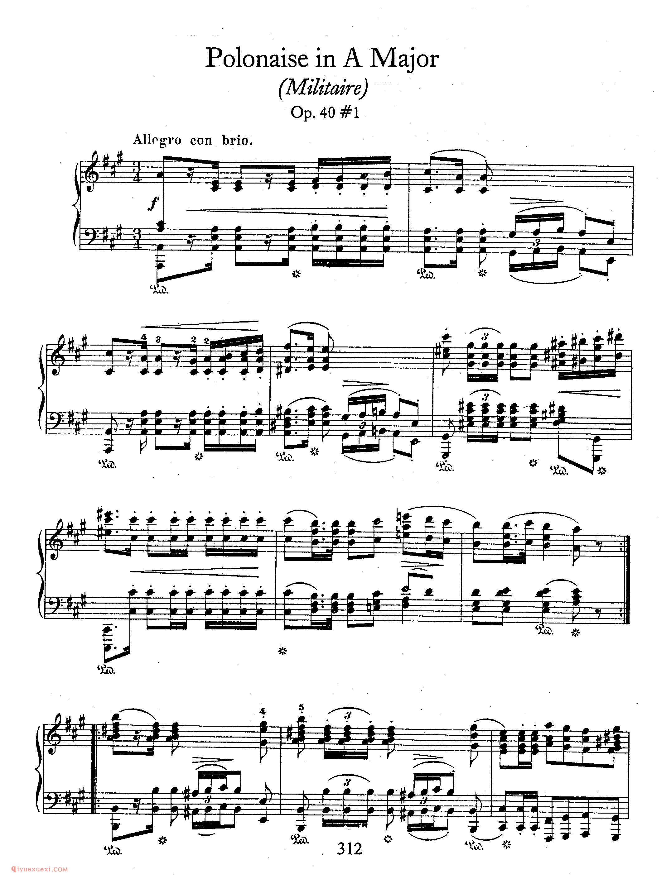 Polonaises Op 40-1_A大调“军队”作品40-1_波兰舞曲_肖邦钢琴谱