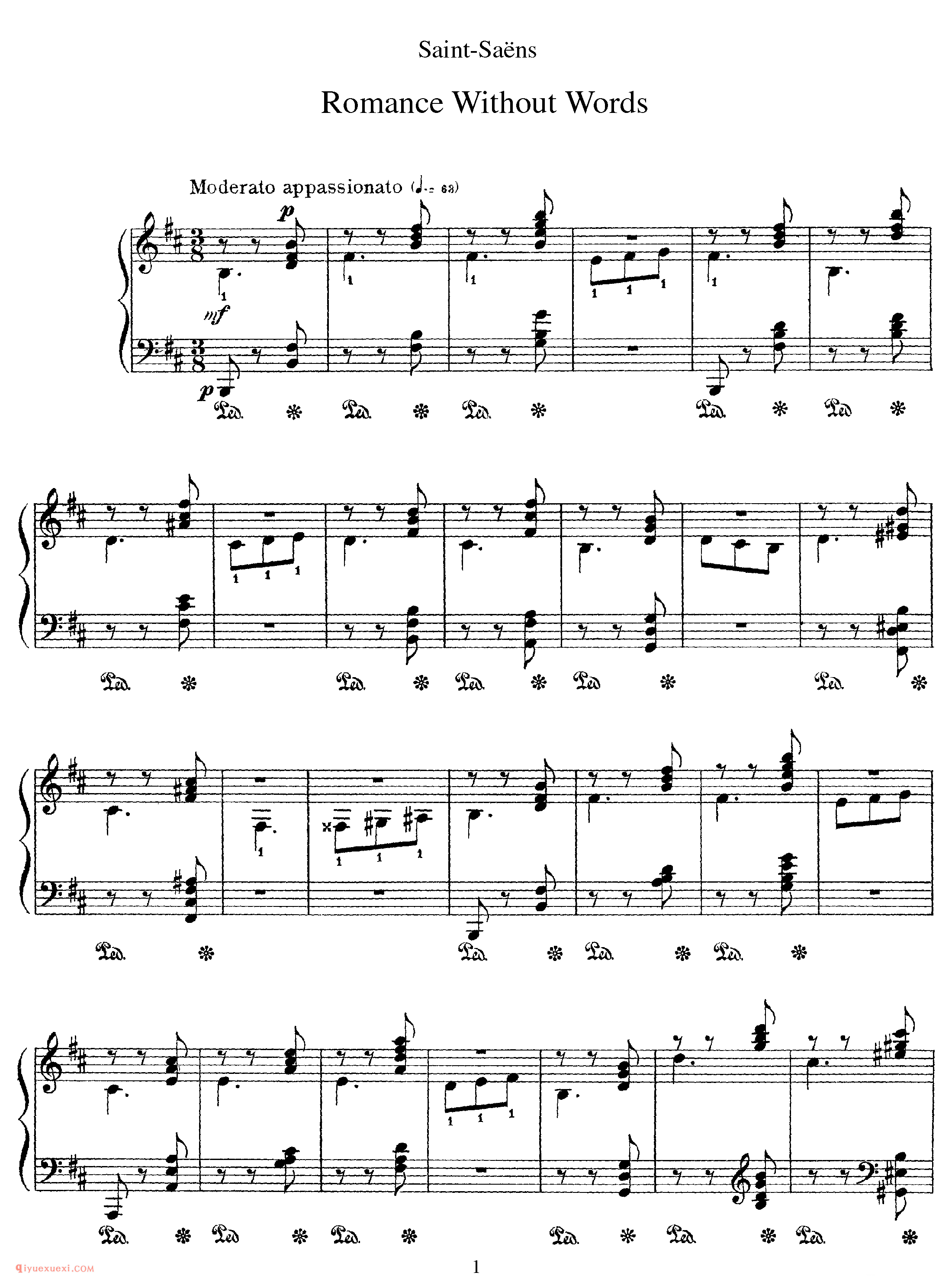 无词浪漫曲 Romance Without Words_圣桑钢琴谱