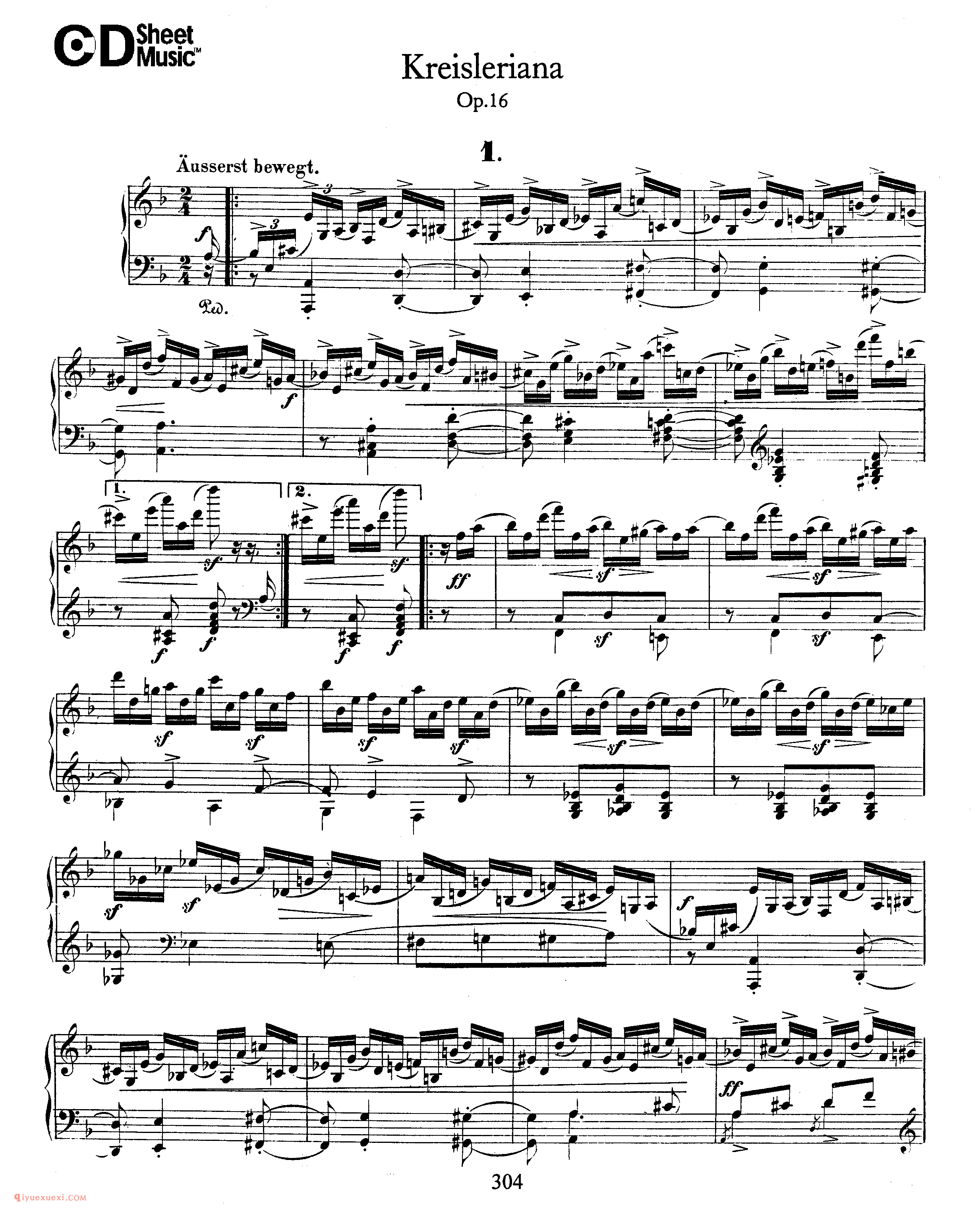 舒曼《克莱斯勒偶记》作品16_Schumann Kreisleriana Op.16_舒曼钢琴谱