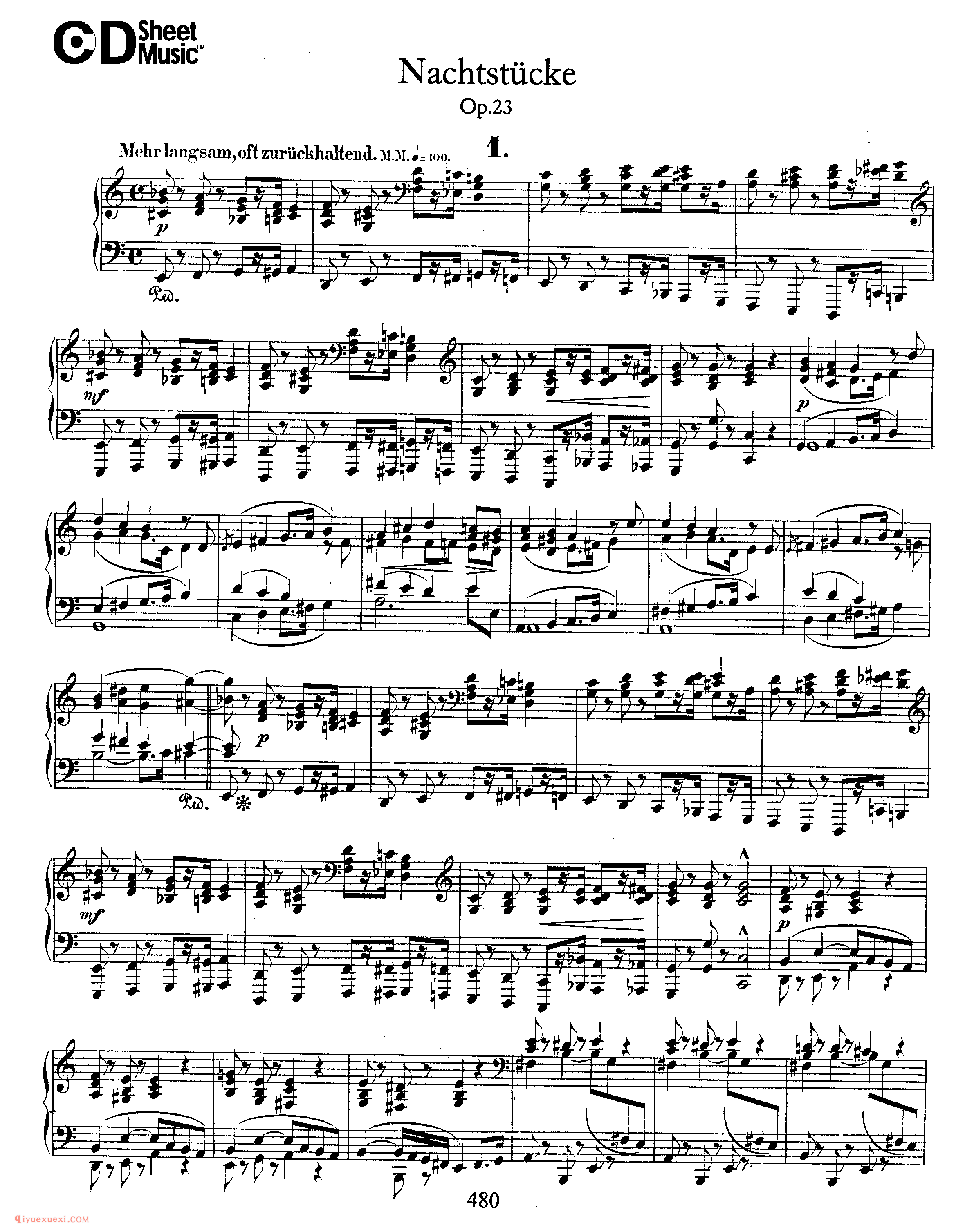 舒曼《夜曲》作品23_Schumann Nachtstucke Op.23_舒曼钢琴谱