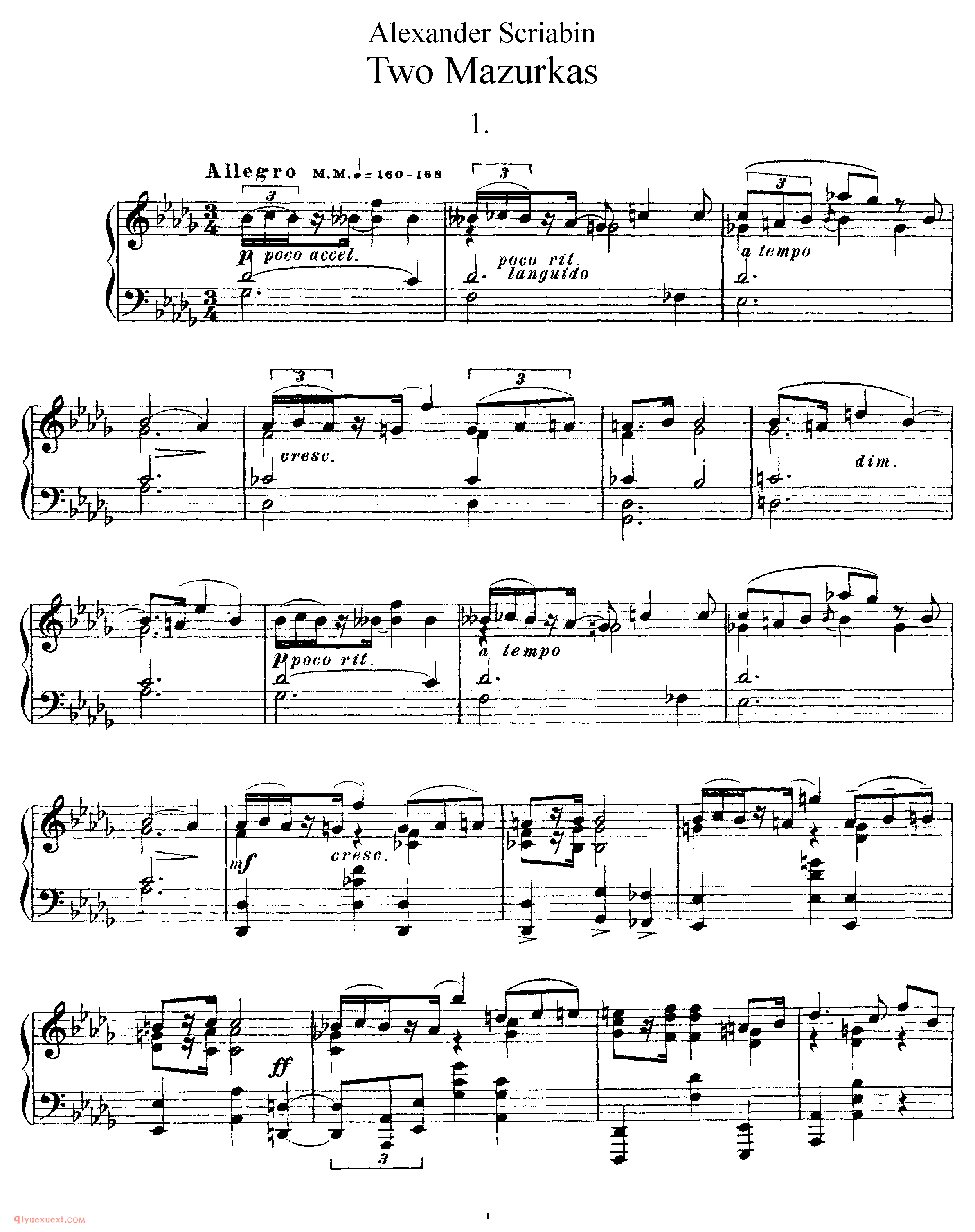 斯克里亚宾《两首玛祖卡舞曲》作品40_斯克里亚宾钢琴谱