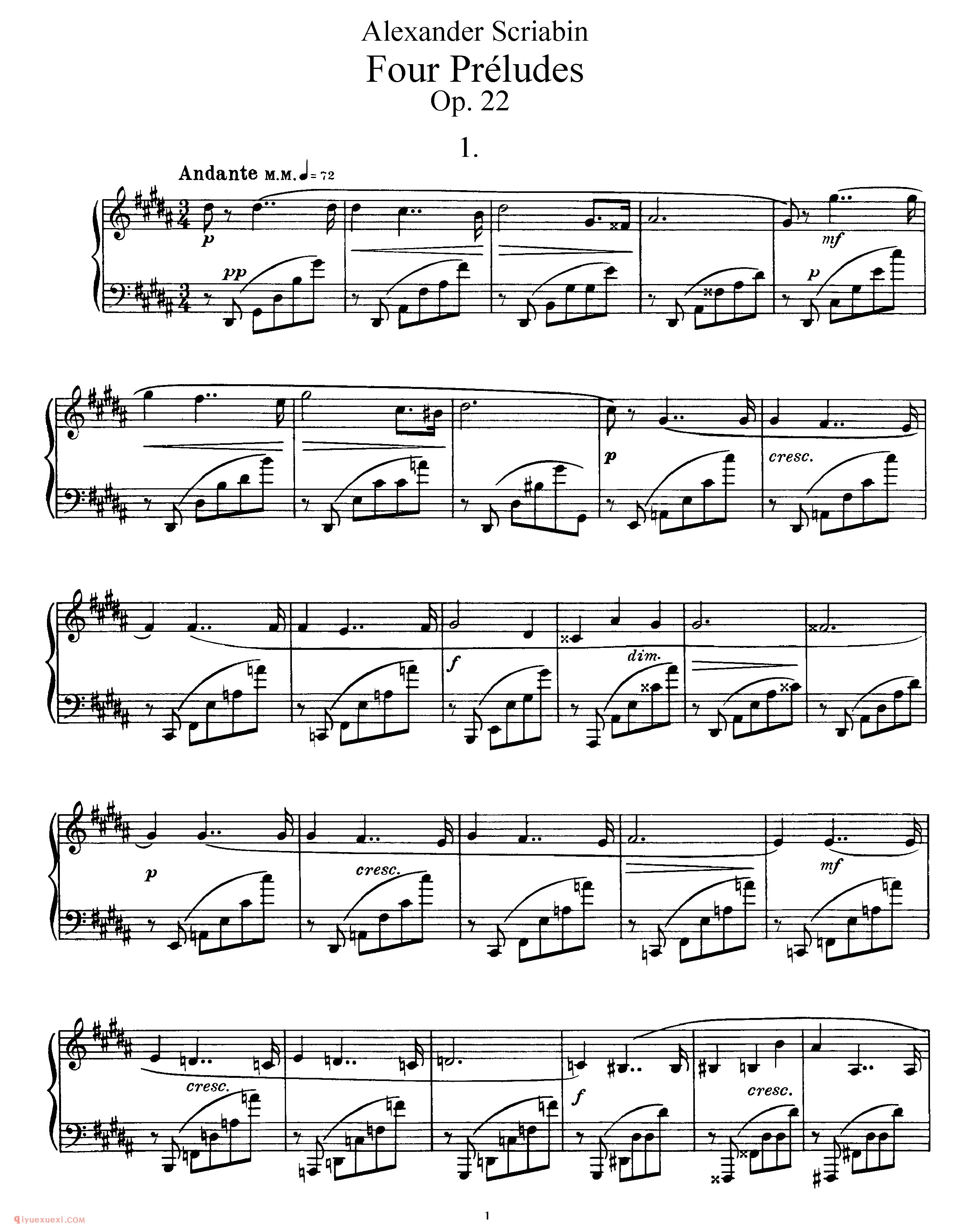 斯克里亚宾《四首前奏曲》作品22_斯克里亚宾钢琴谱