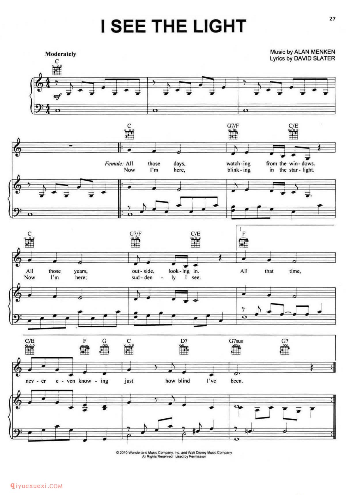 I See The Light_酷玩乐队(Coldplay)_钢琴乐谱