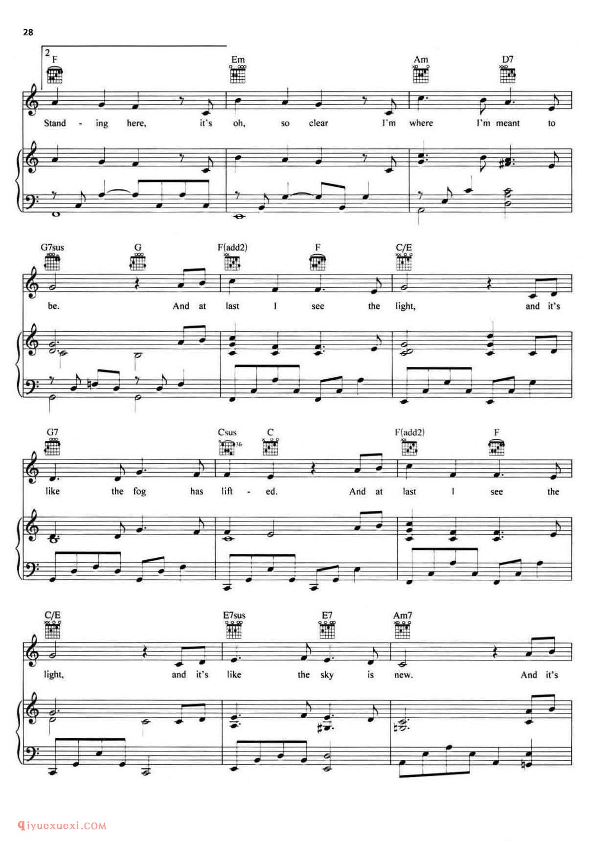 I See The Light_酷玩乐队(Coldplay)_钢琴乐谱