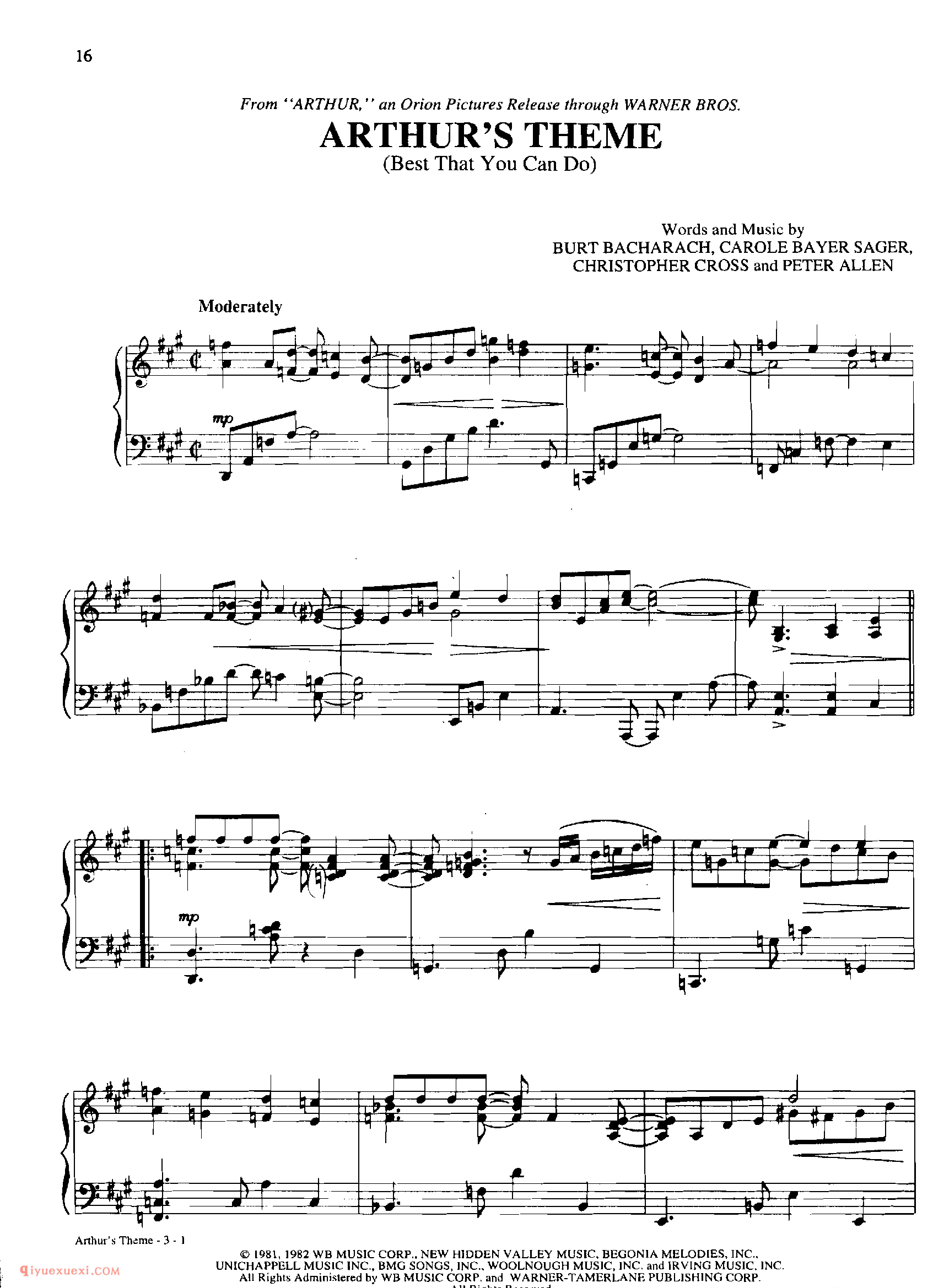 ARTHUR'S THEME_丹·考斯特_Dan Coates_钢琴高级独奏乐曲谱