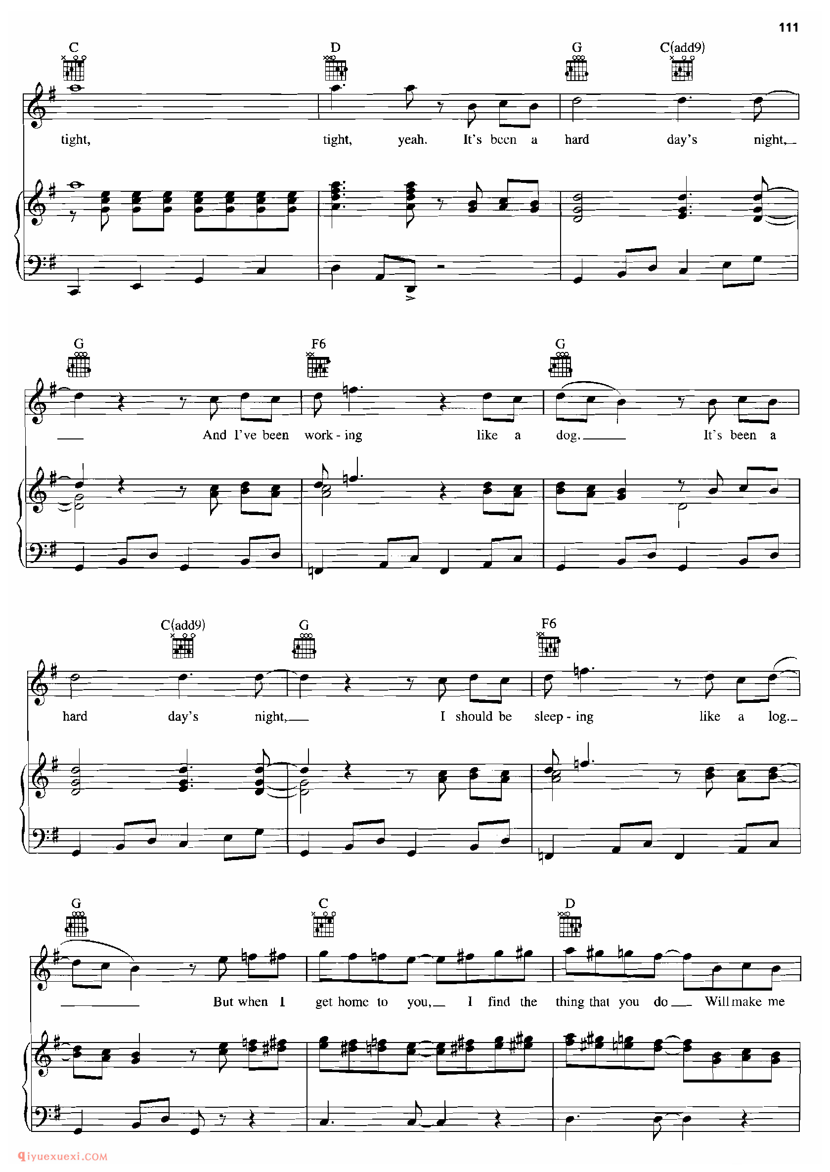 A HARD DAY'S NIGHT_钢琴•声乐•吉他_世界经典影视乐曲谱