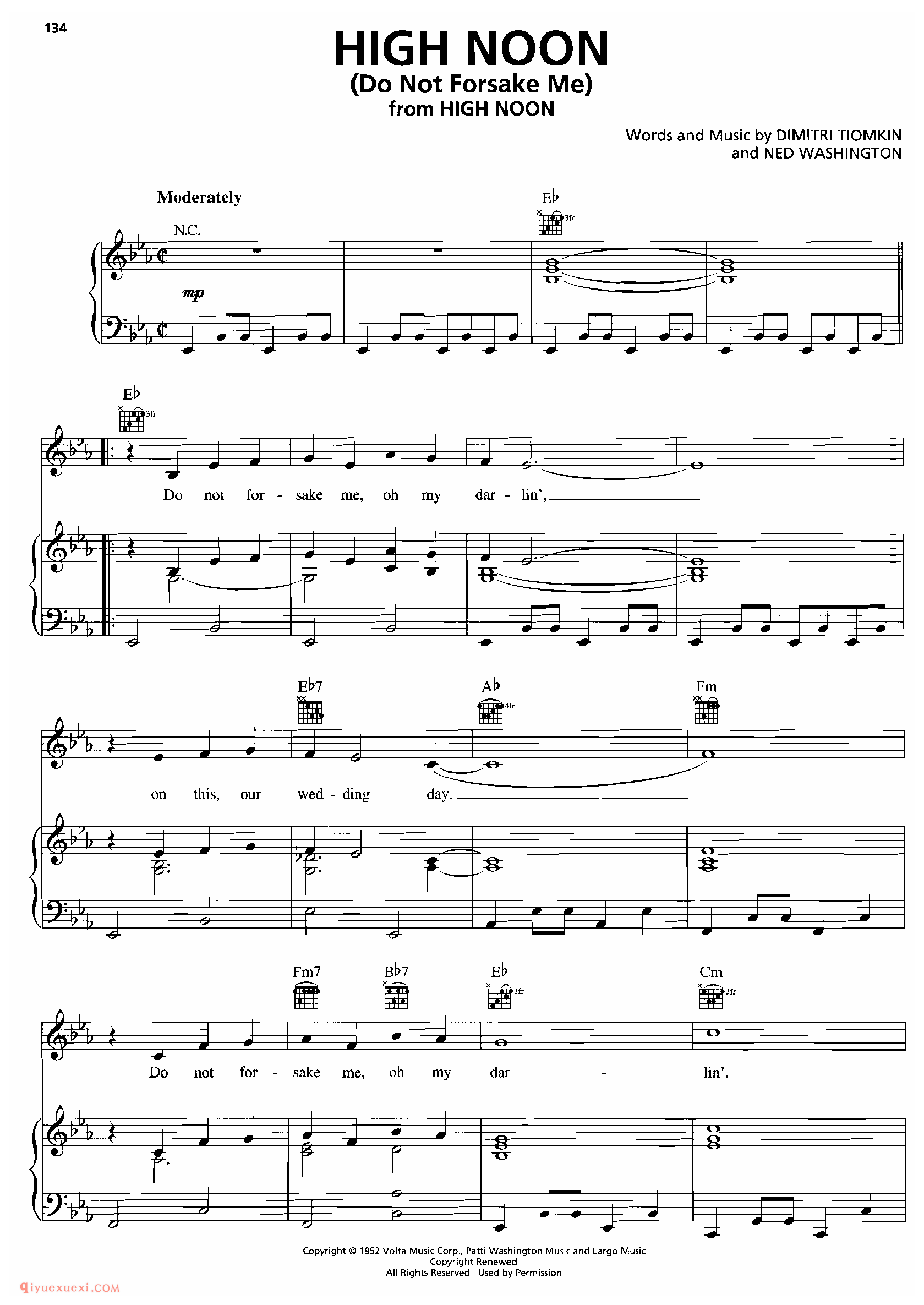 HIGH NOON_钢琴•声乐•吉他_世界经典影视乐曲谱