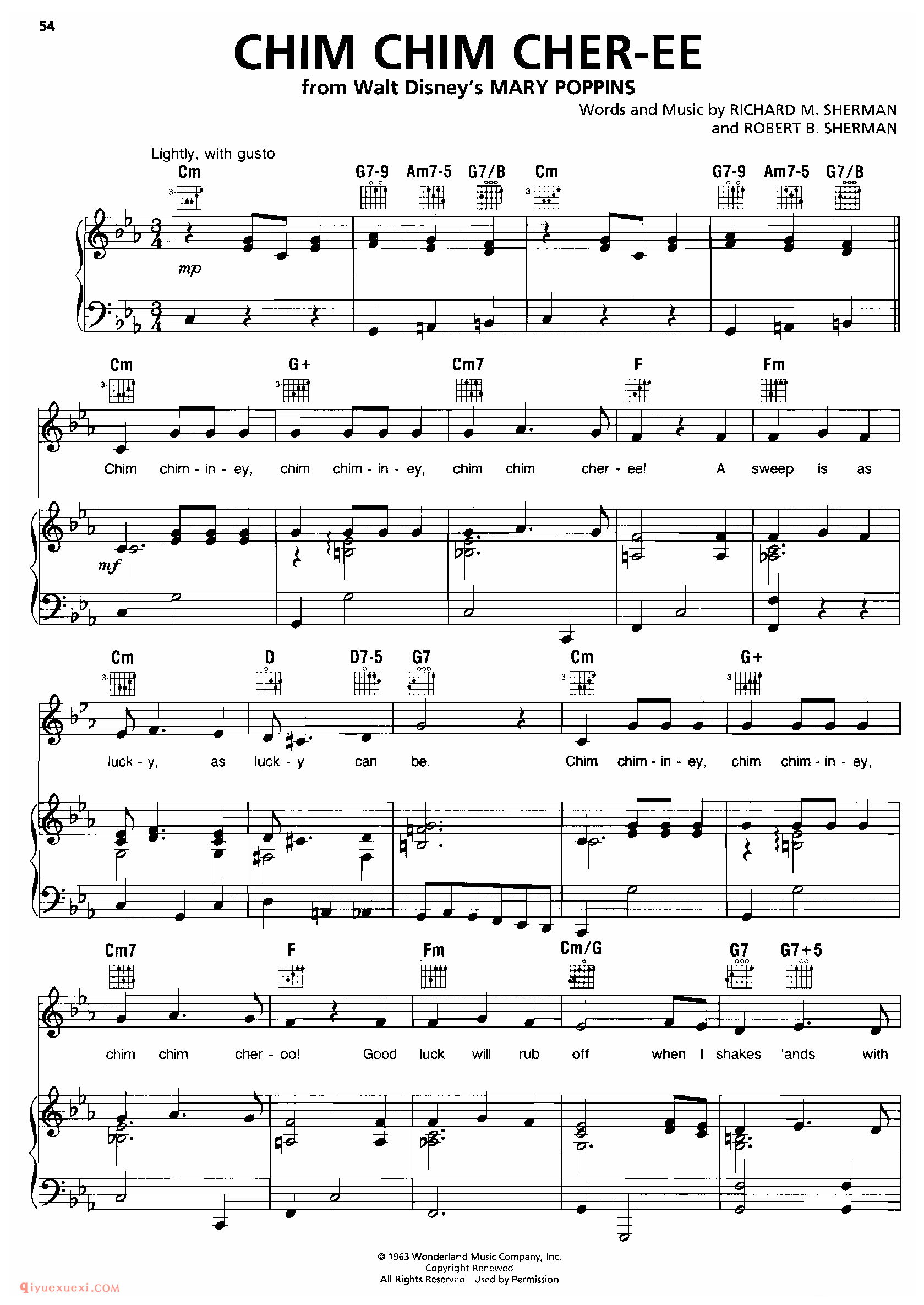 CHIM CHIM CHER-EE_钢琴•声乐•吉他_世界经典影视乐曲谱