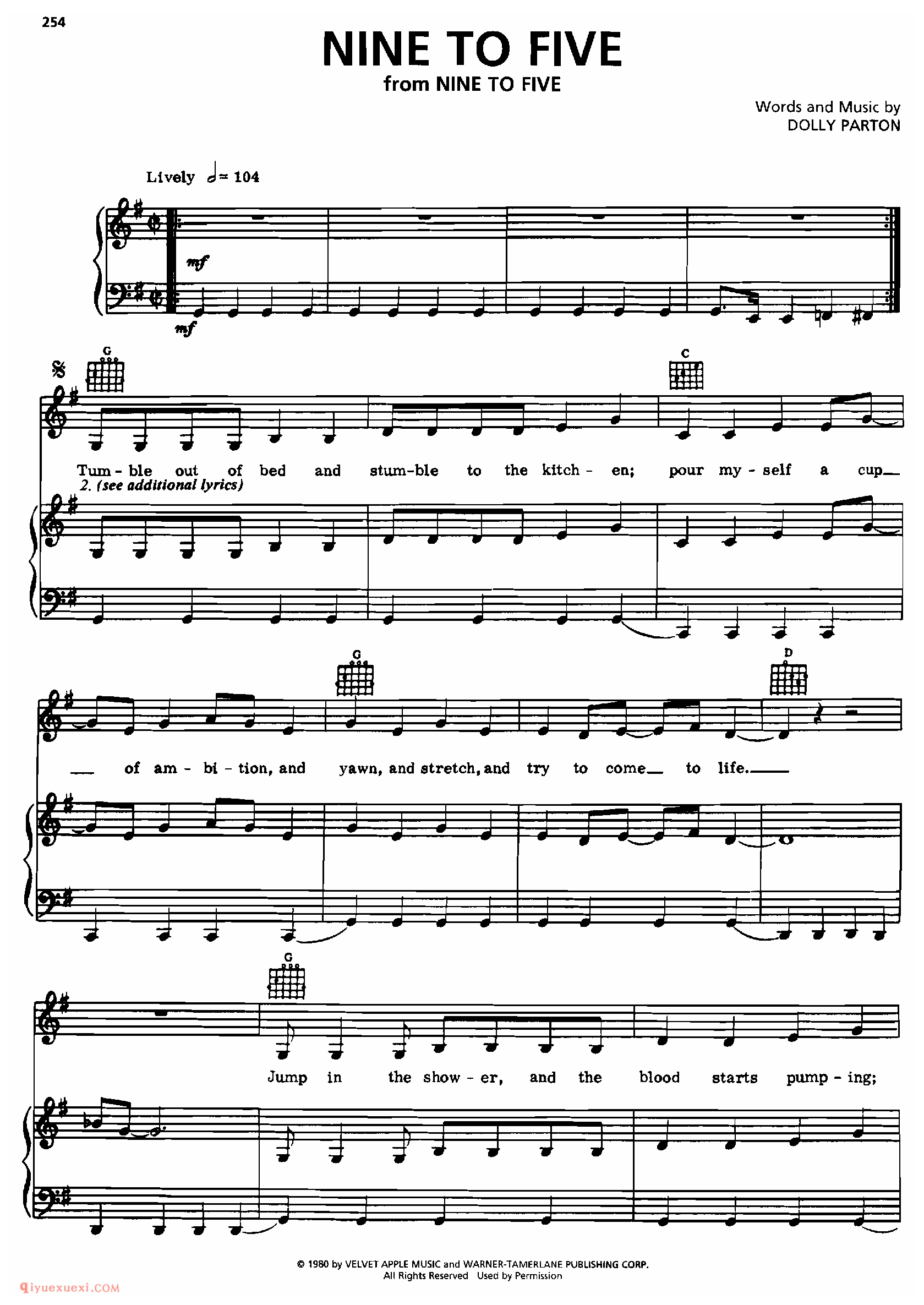 NINE TO FIVE_钢琴•声乐•吉他_世界经典影视乐曲谱