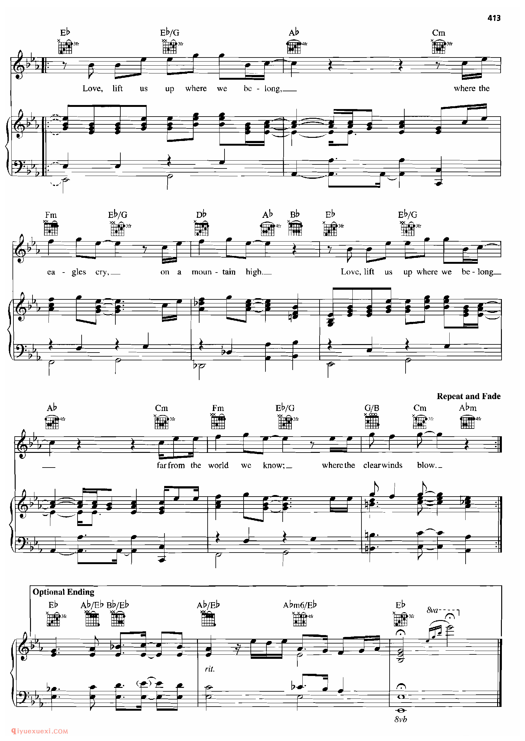 UP WHERE WE BELONG_钢琴•声乐•吉他_世界经典影视乐曲谱
