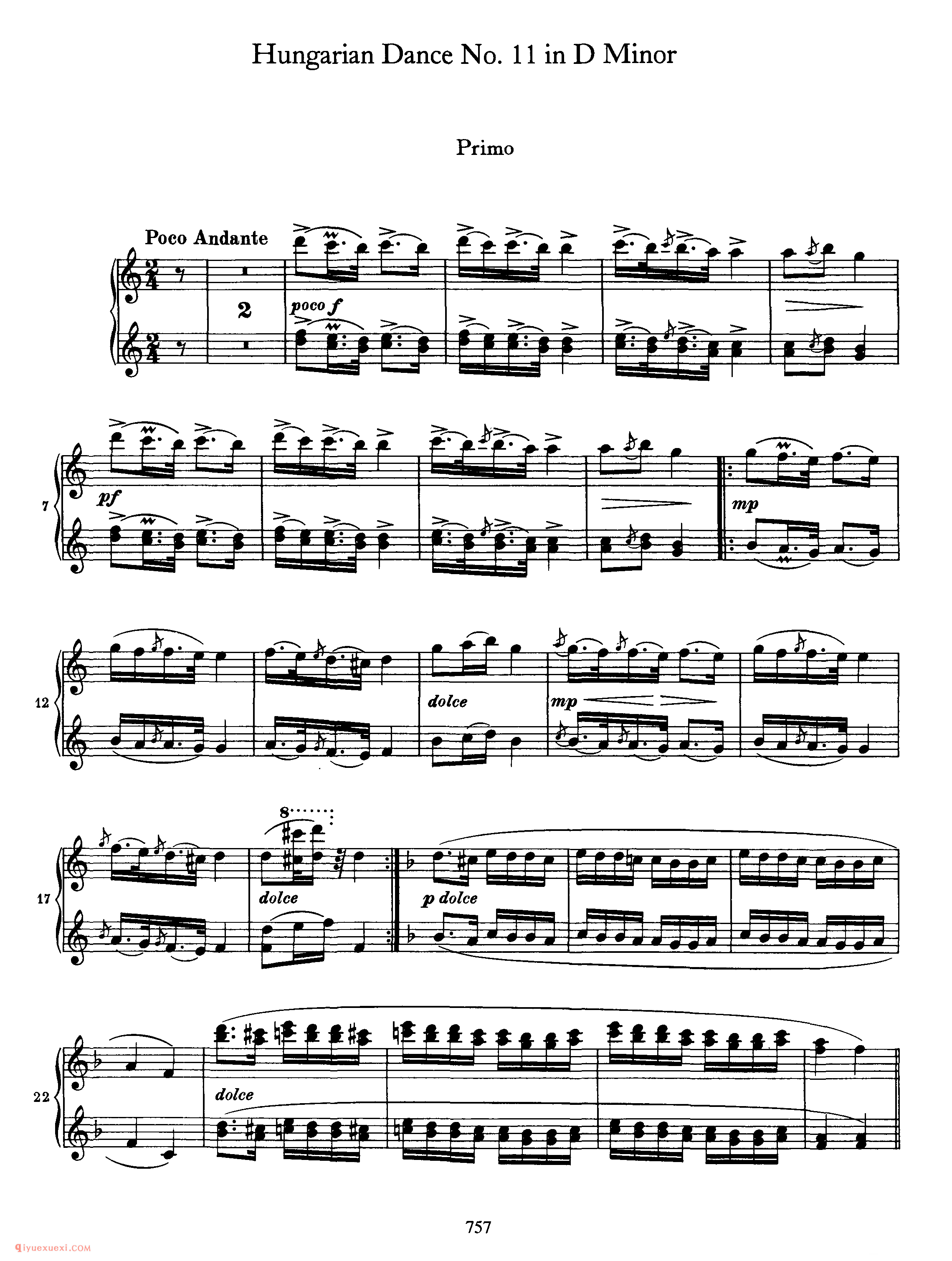 Hungarian Dance No. 11 in D Minor_勃拉姆斯《匈牙利舞曲》四手联弹
