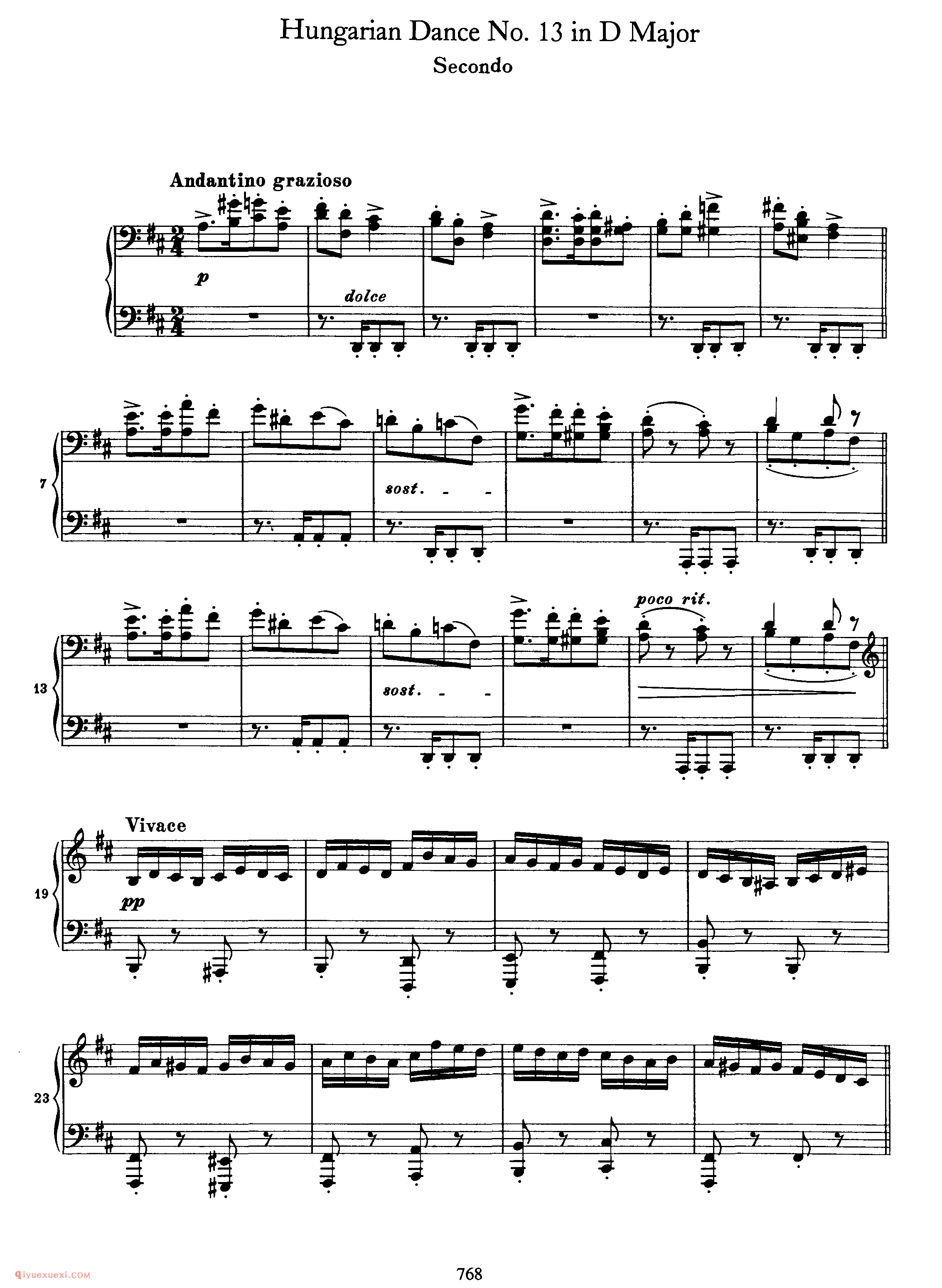 Hungarian Dance No. 13 in D Major_勃拉姆斯《匈牙利舞曲》四手联弹