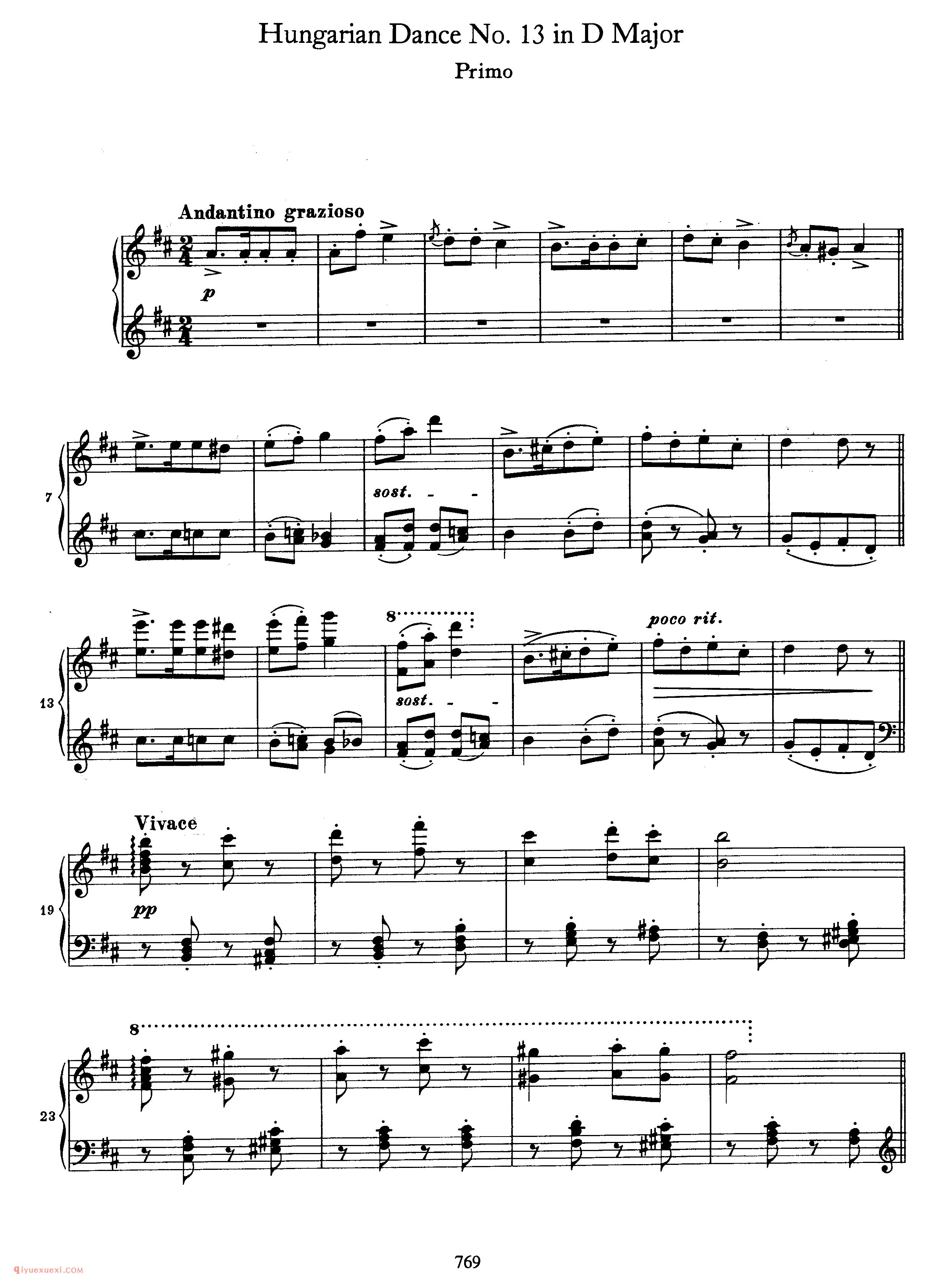 Hungarian Dance No. 13 in D Major_勃拉姆斯《匈牙利舞曲》四手联弹