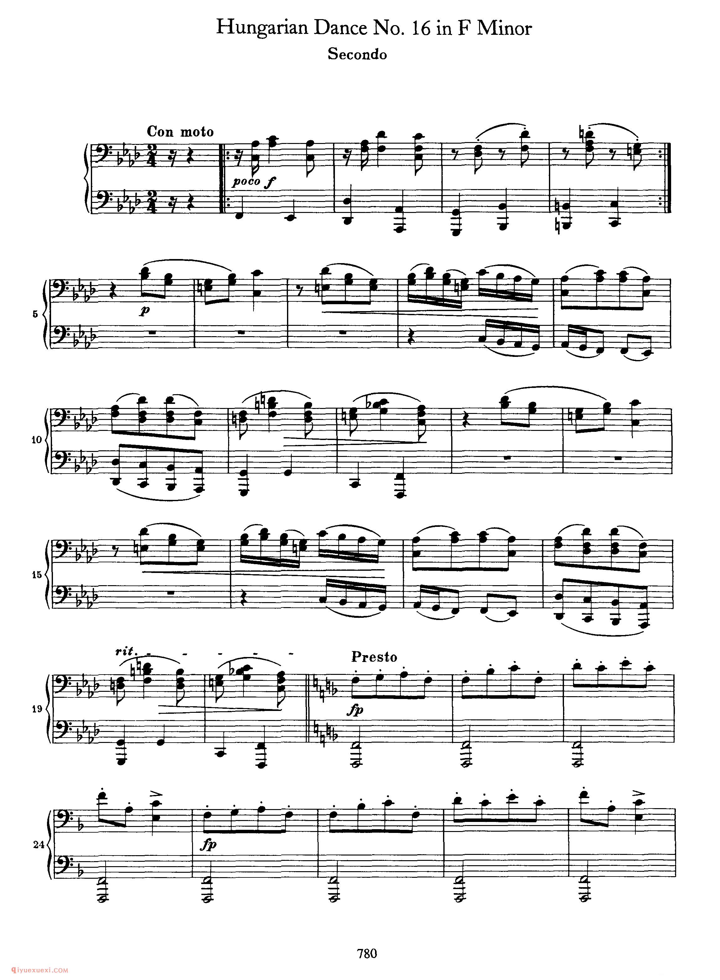 Hungarian Dance No. 16 in F Minor_勃拉姆斯《匈牙利舞曲》四手联弹