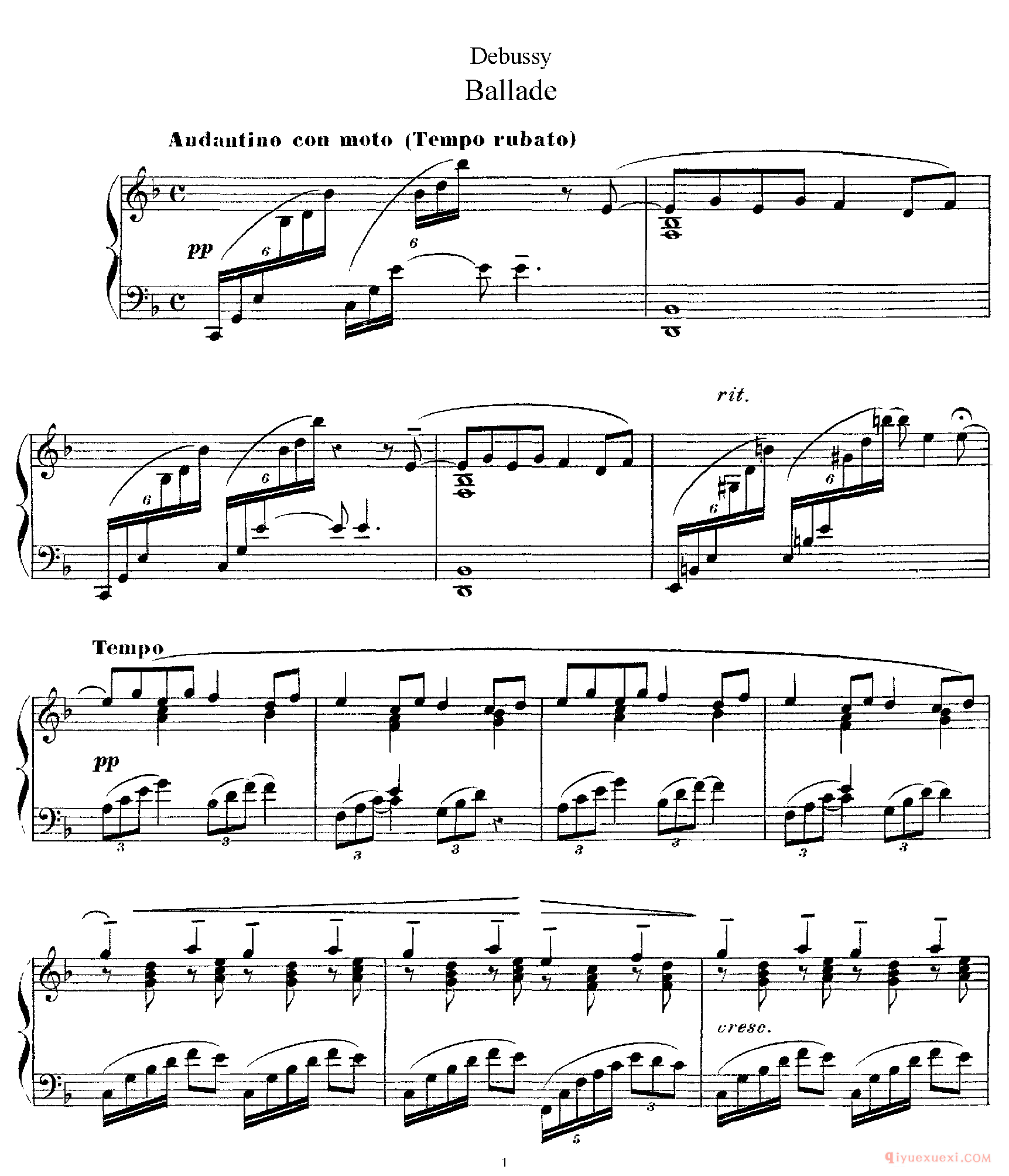 德彪西F大调叙事曲 Debussy Ballade in F Major_德彪西钢琴乐谱