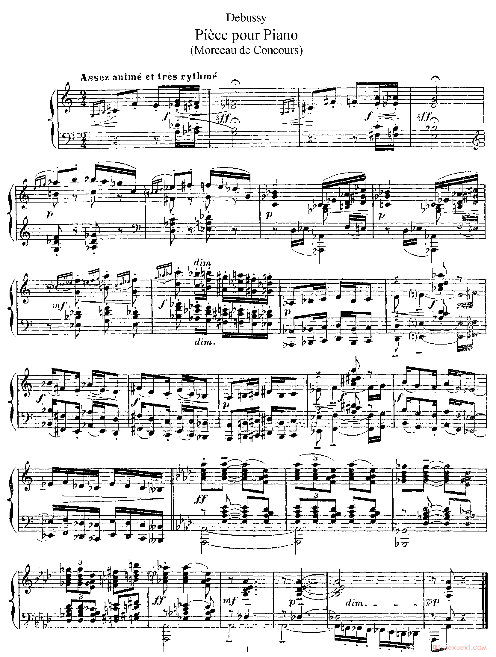 德彪西《为钢琴而作的钟楼上的魔鬼(小品)》Debussy Piece pour Piano(Morceau de Concours)_德彪西钢琴乐谱
