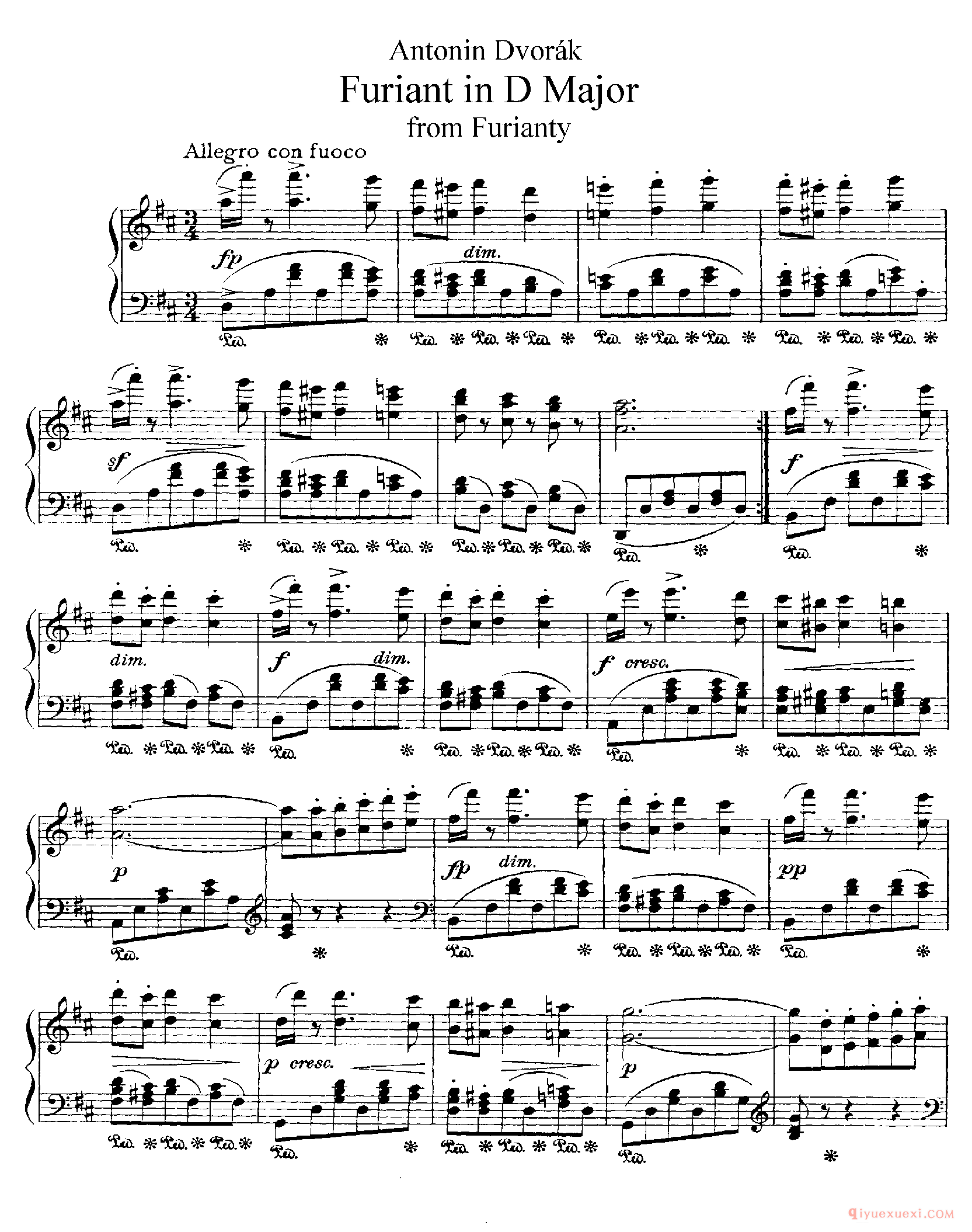 富瑞安特舞曲 Furiant in D, Op 42_德沃夏克钢琴谱