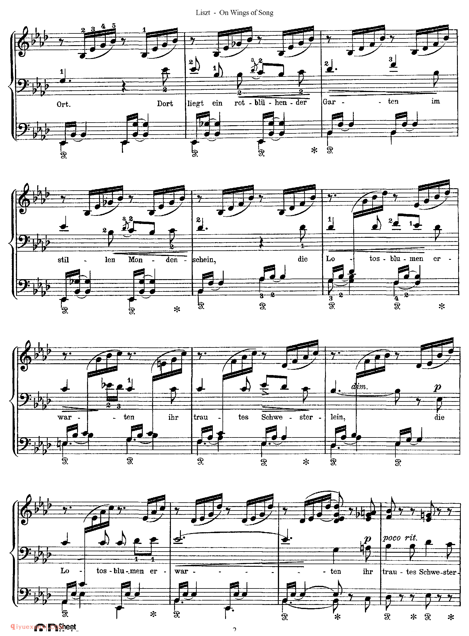 乘着歌声的翅膀_门德尔松钢琴谱