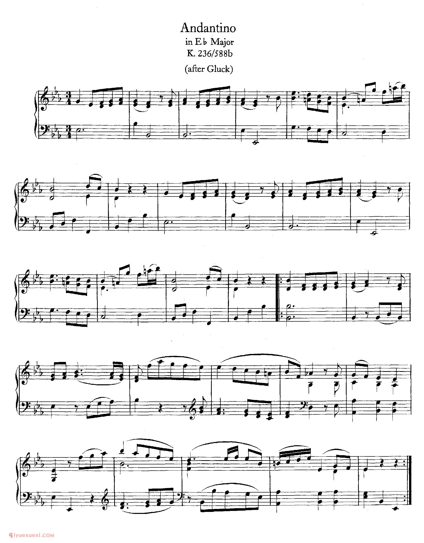 Andantino in Eb, K 236_莫扎特钢琴谱