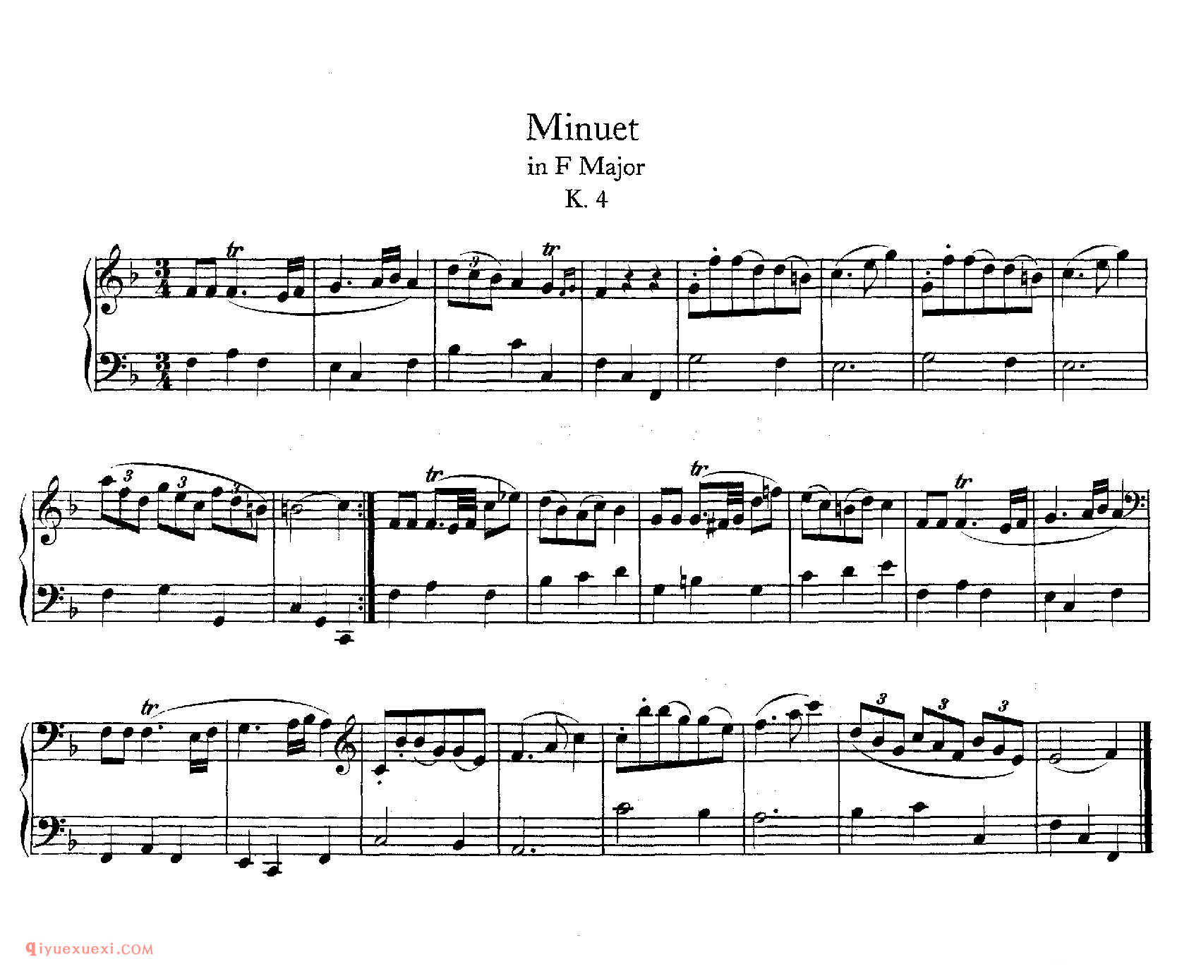 Minuet in F, K 4_莫扎特钢琴谱