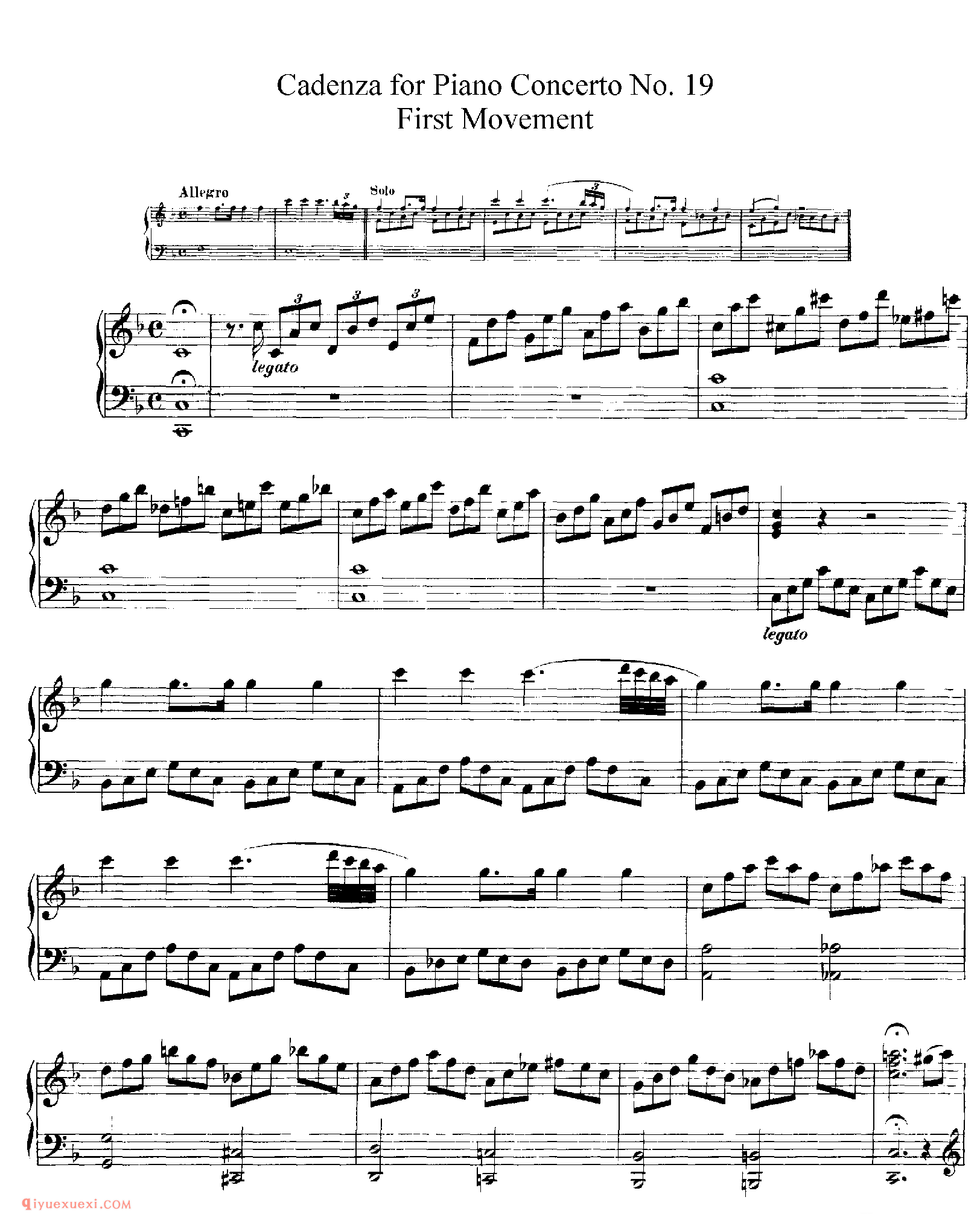 莫扎特:第十九钢琴协奏曲 MOZART: Piano Concerto No.19_华彩_莫扎特钢琴谱