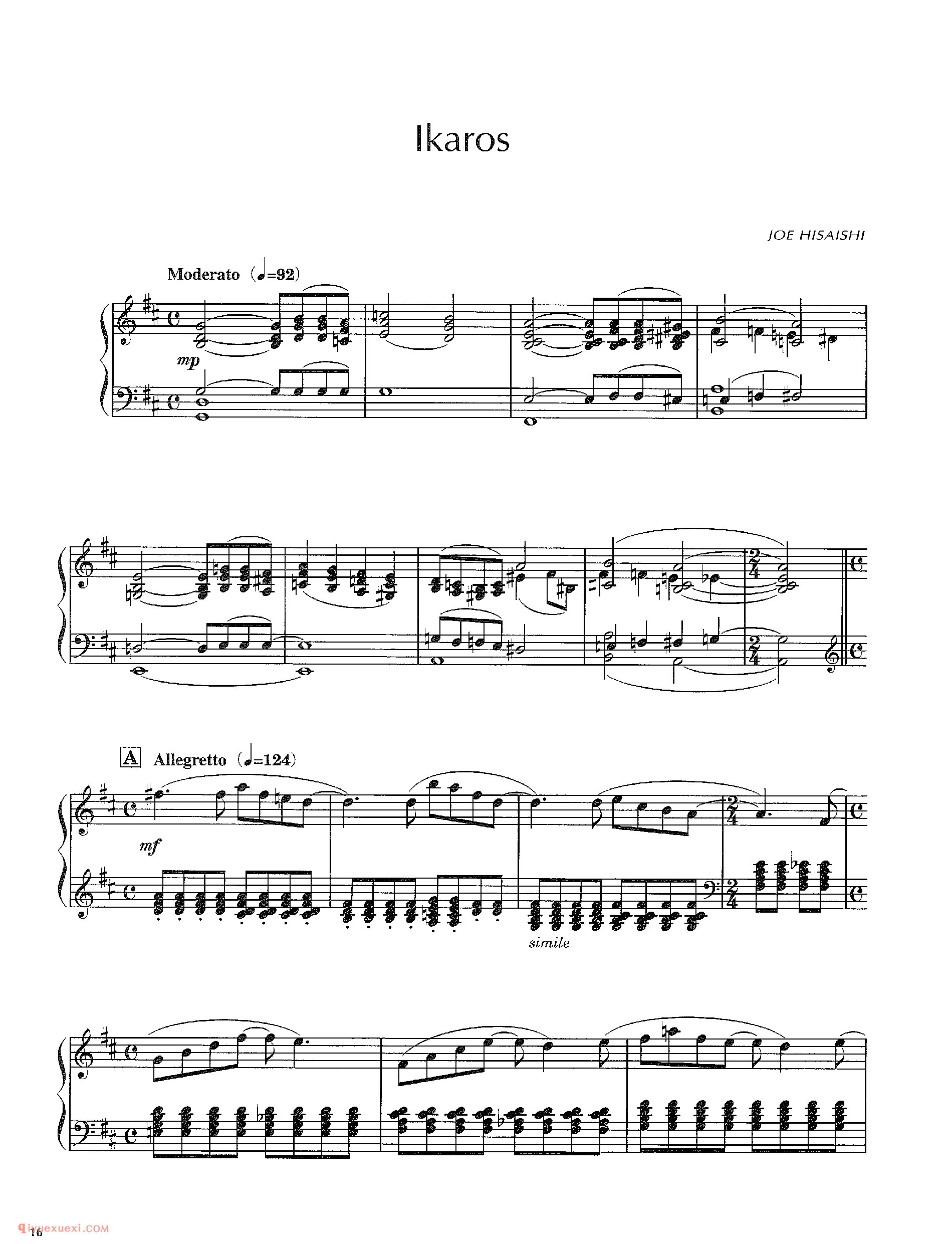 Ikaros(Tohato“焦糖玉米花”广告曲)_久石让钢琴谱