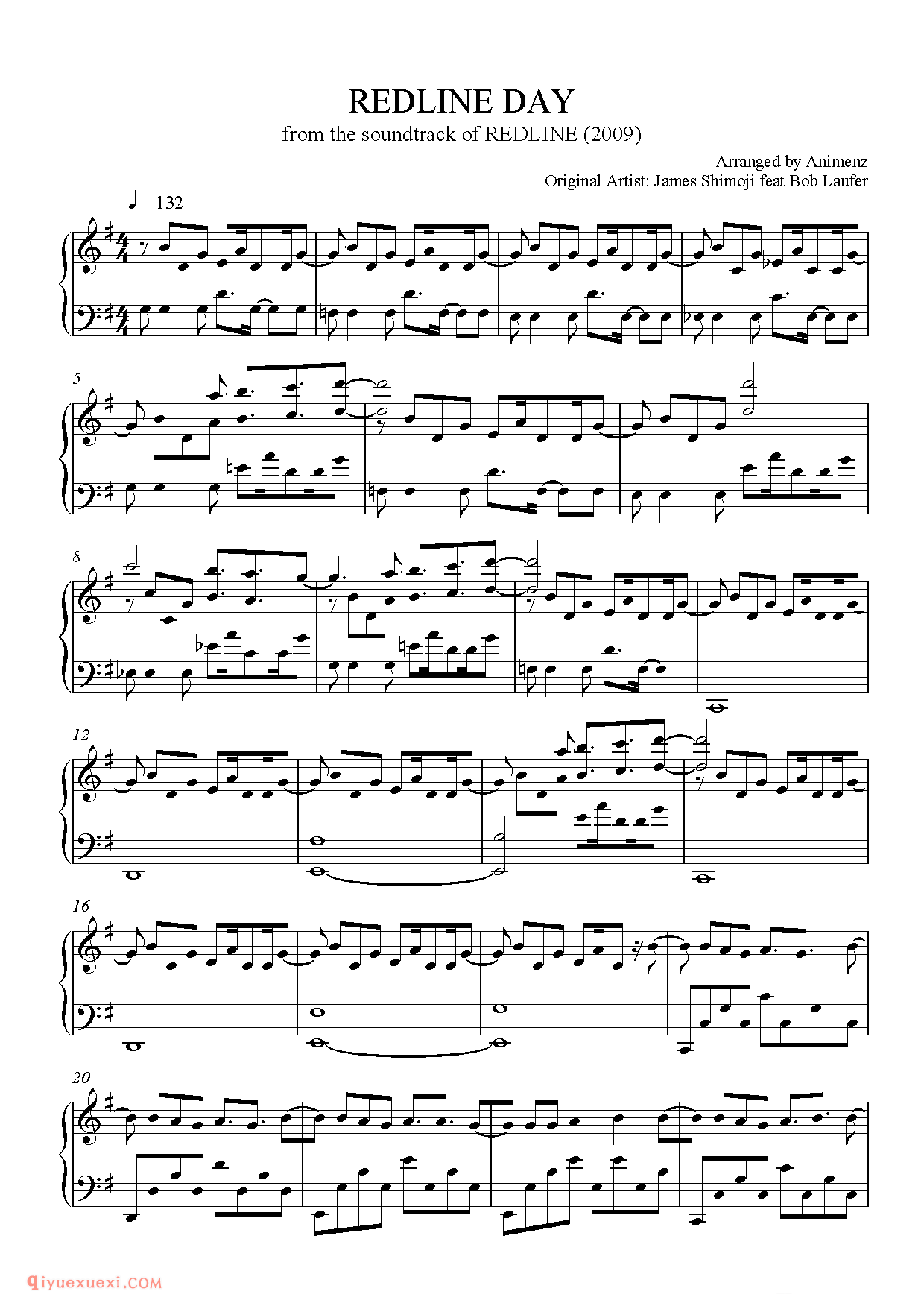 红线(2009)ost REDLINE DAY_郭迈克(Animenz)钢琴谱