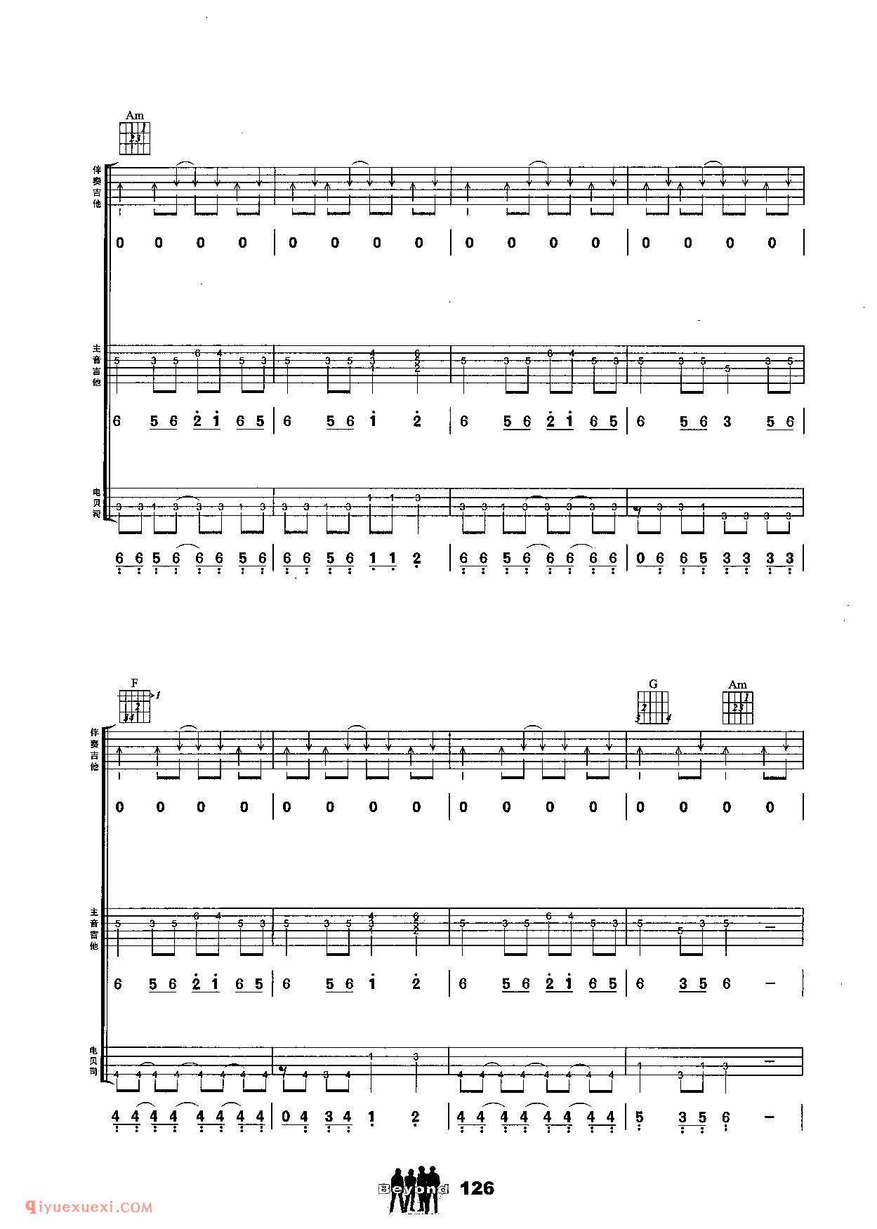 BEYOND乐队_不可一世_吉他组合弹唱六线谱简谱对照
