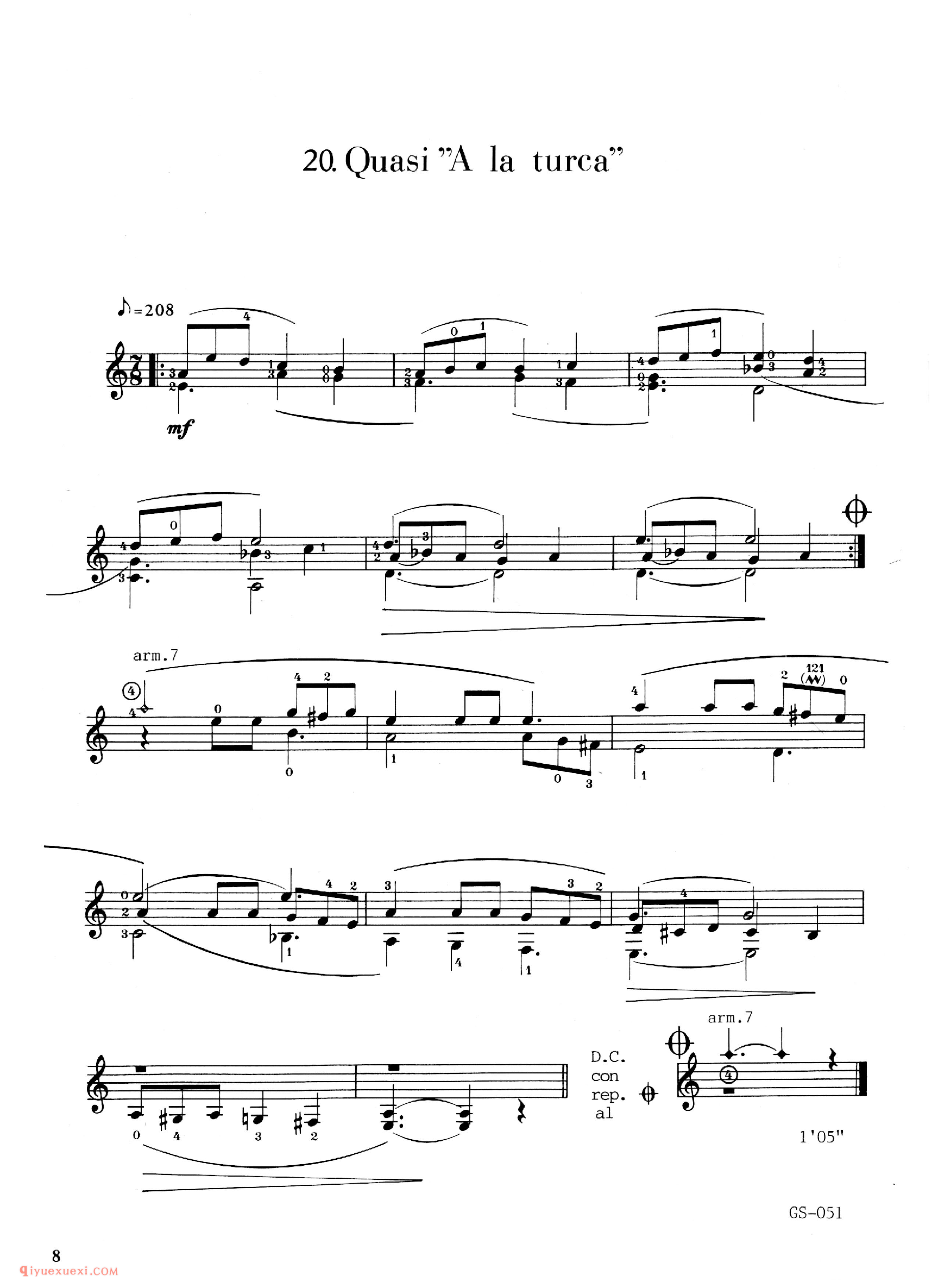 Quasi A la turca_多明尼康尼(Carlo Domeniconi)古典吉他乐曲五线谱