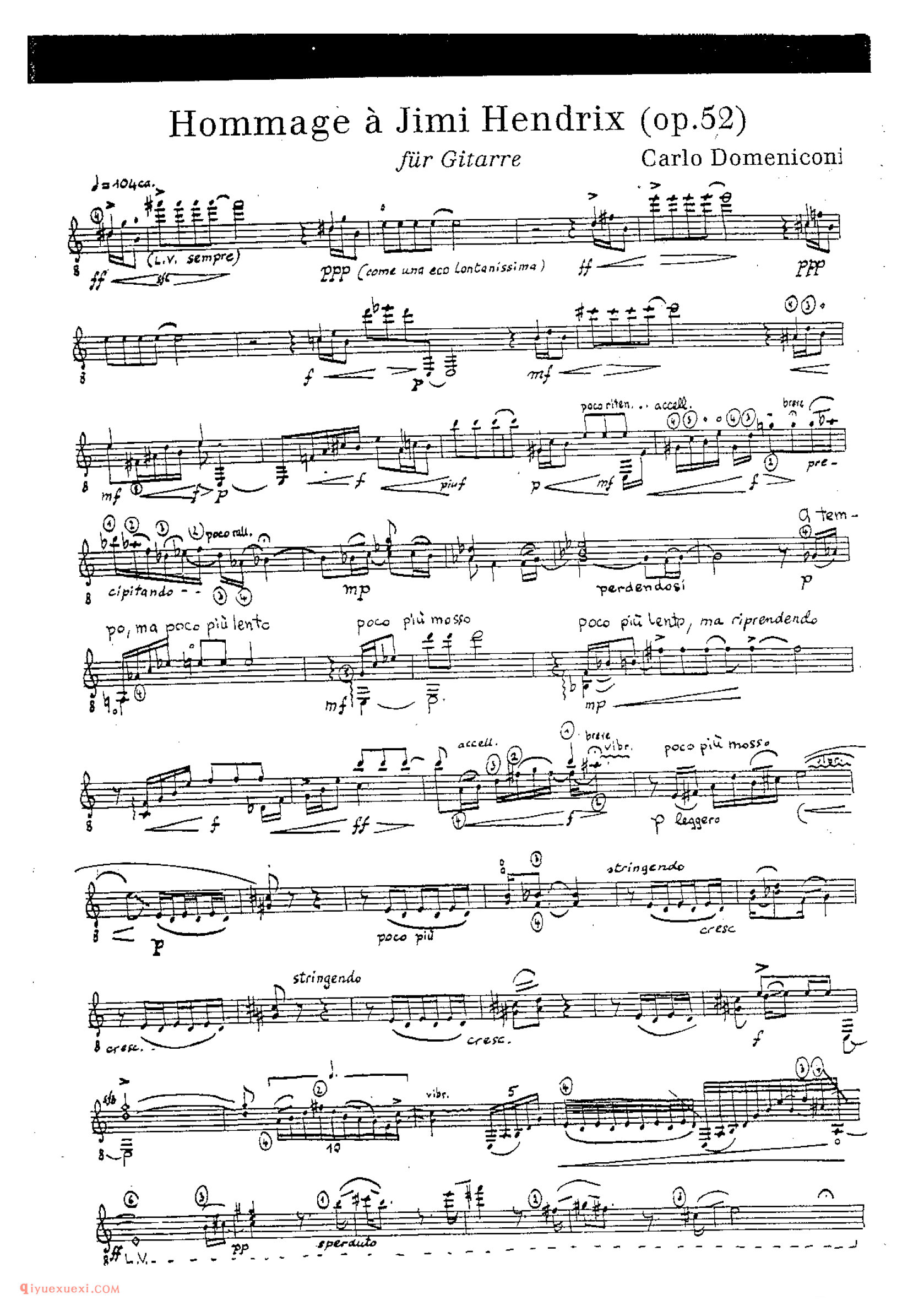 Hommage a Jimi Hendrix (op.52)_多明尼康尼(Carlo Domeniconi)古典吉他乐曲五线谱