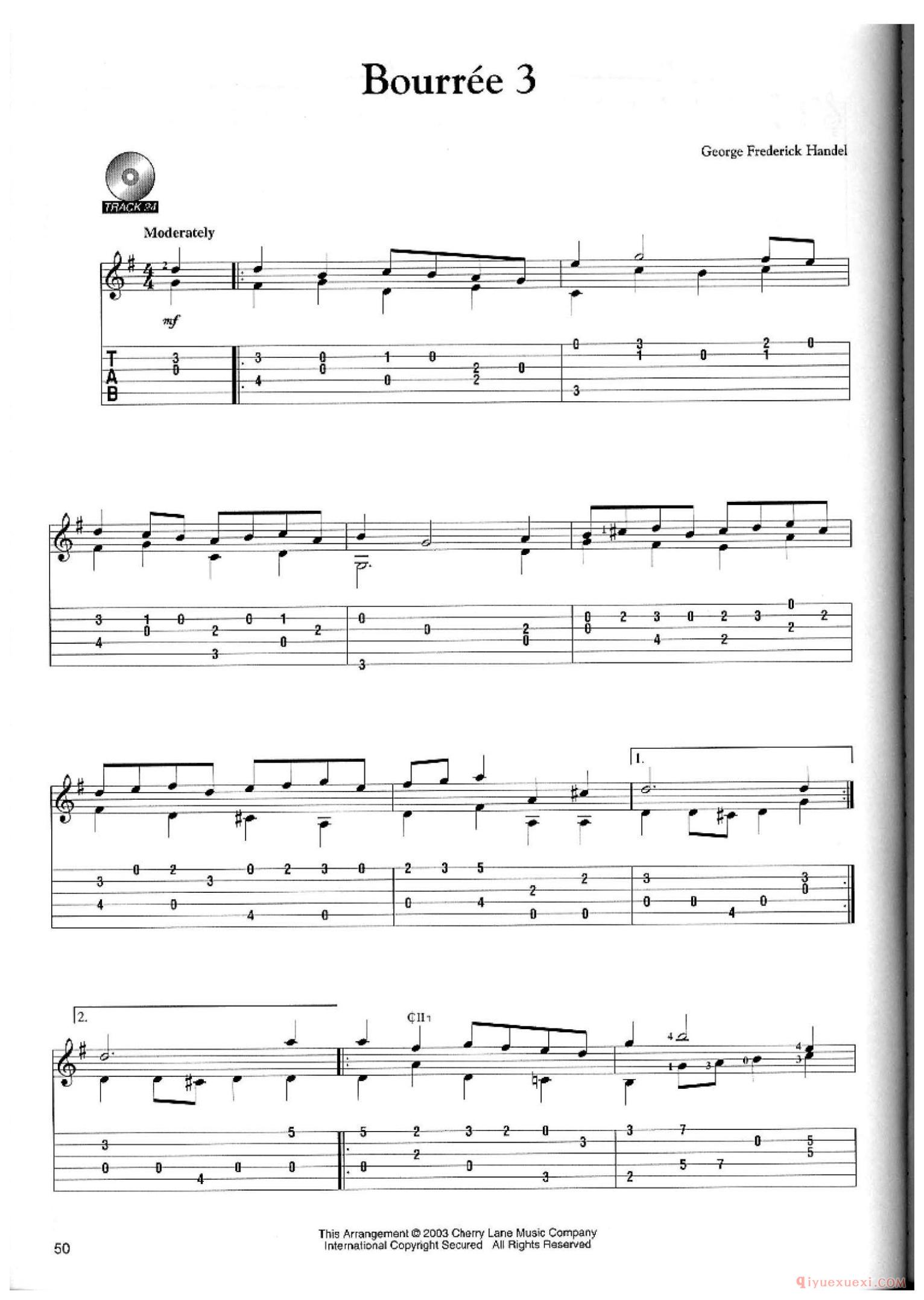 Bourree 3_George Frederick Handel_古典吉他独奏曲