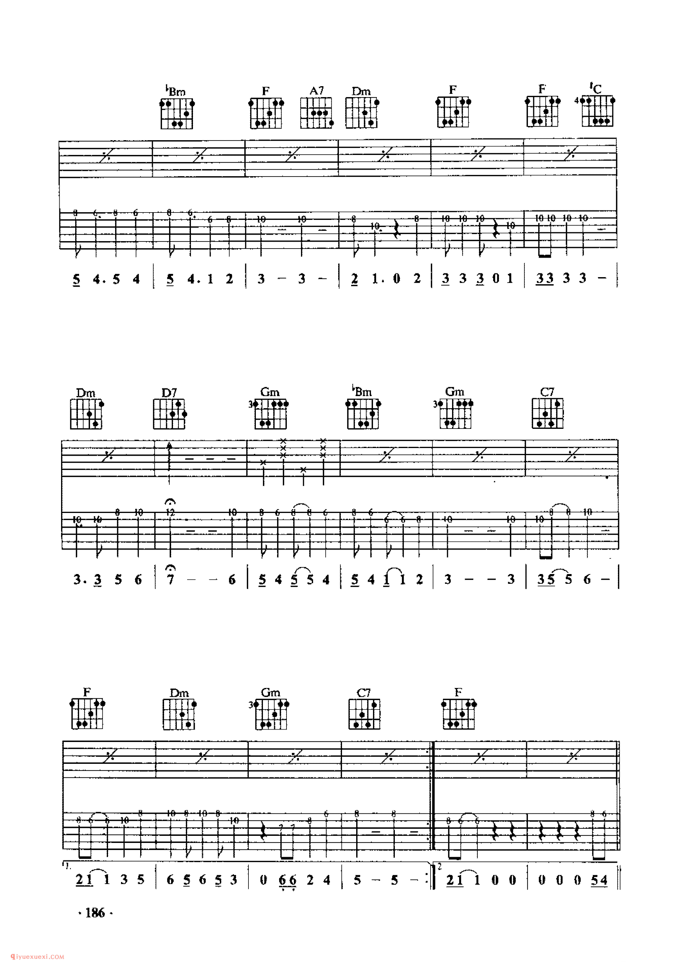 黄丝带_关国歌曲_吉他乐曲六线谱
