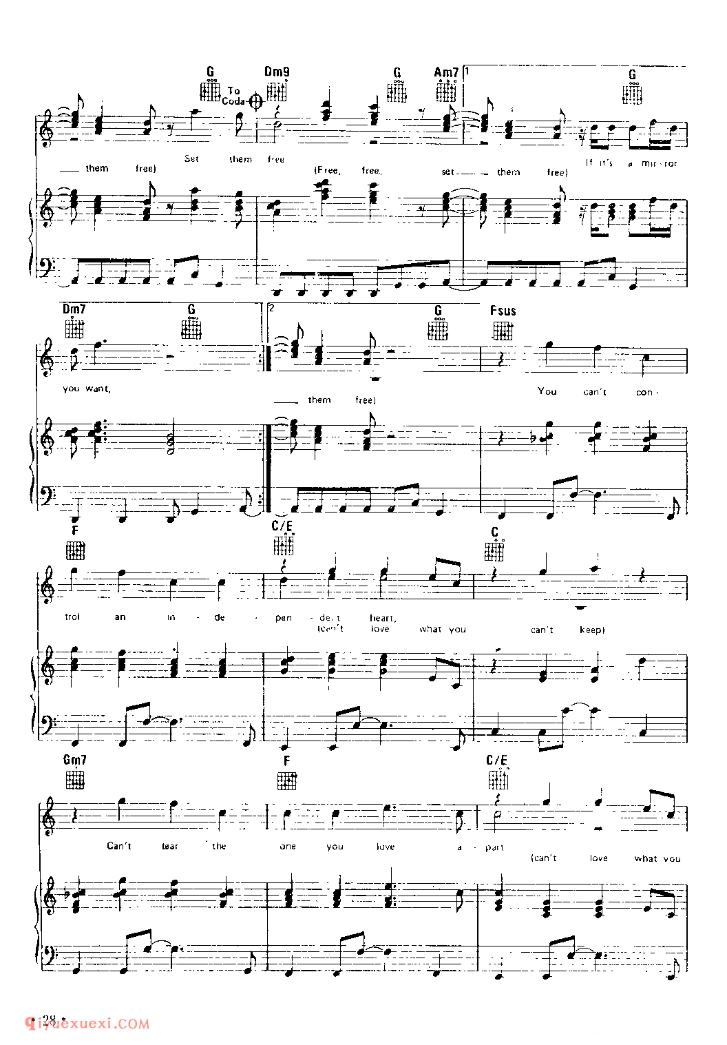 爱不是枷锁_IF YoU LOVE SOMEBODY SET THEM FREE_摇滚歌舞吉他五线谱