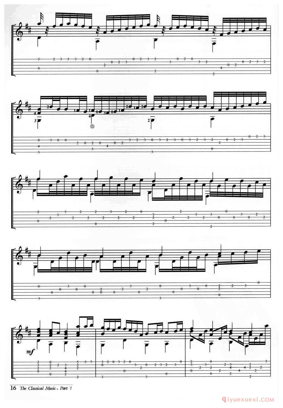 D大调卡农(约翰·帕赫贝尔）外国古典名曲吉他乐谱