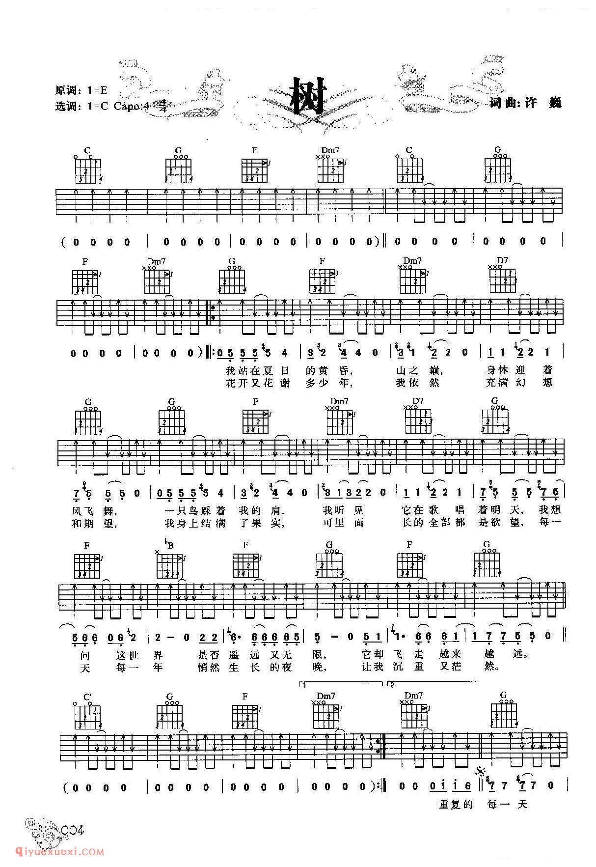 树_许巍 词曲_吉他弹唱六线谱