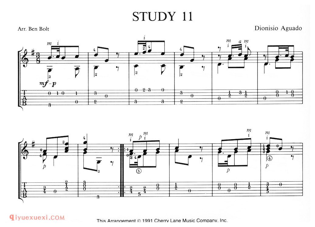 Study 11 (Aguado)古典吉他进阶独奏乐曲谱