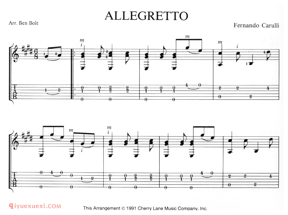 Allegretto (Carulli)古典吉他进阶独奏乐曲谱