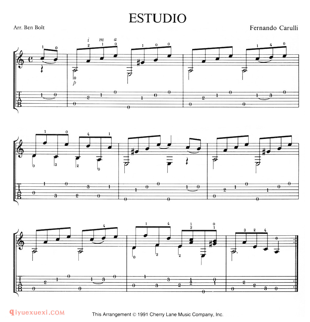 Estudio (Carulli)古典吉他进阶独奏乐曲谱