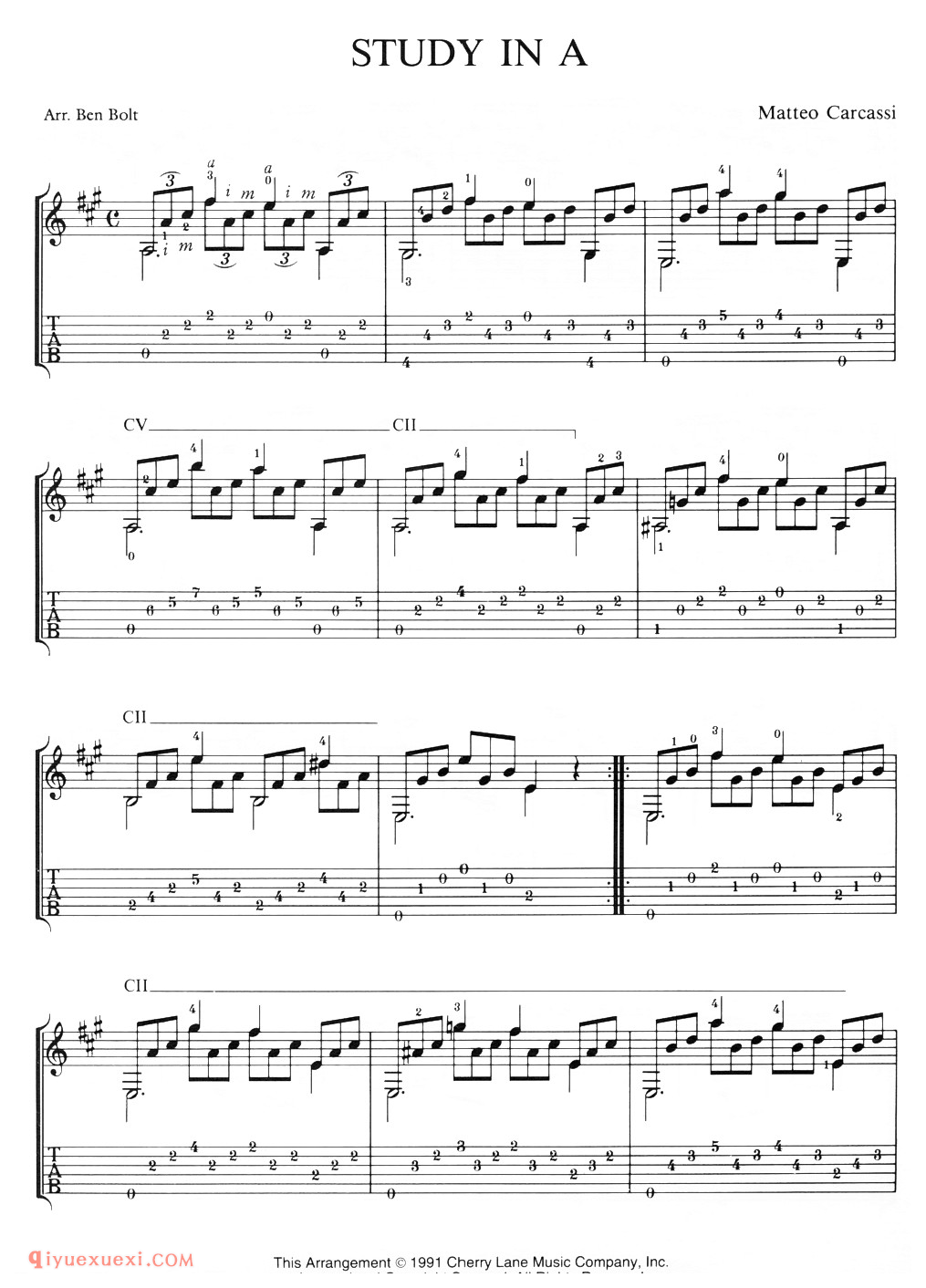 Study In A (Carcassi)古典吉他进阶独奏乐曲谱