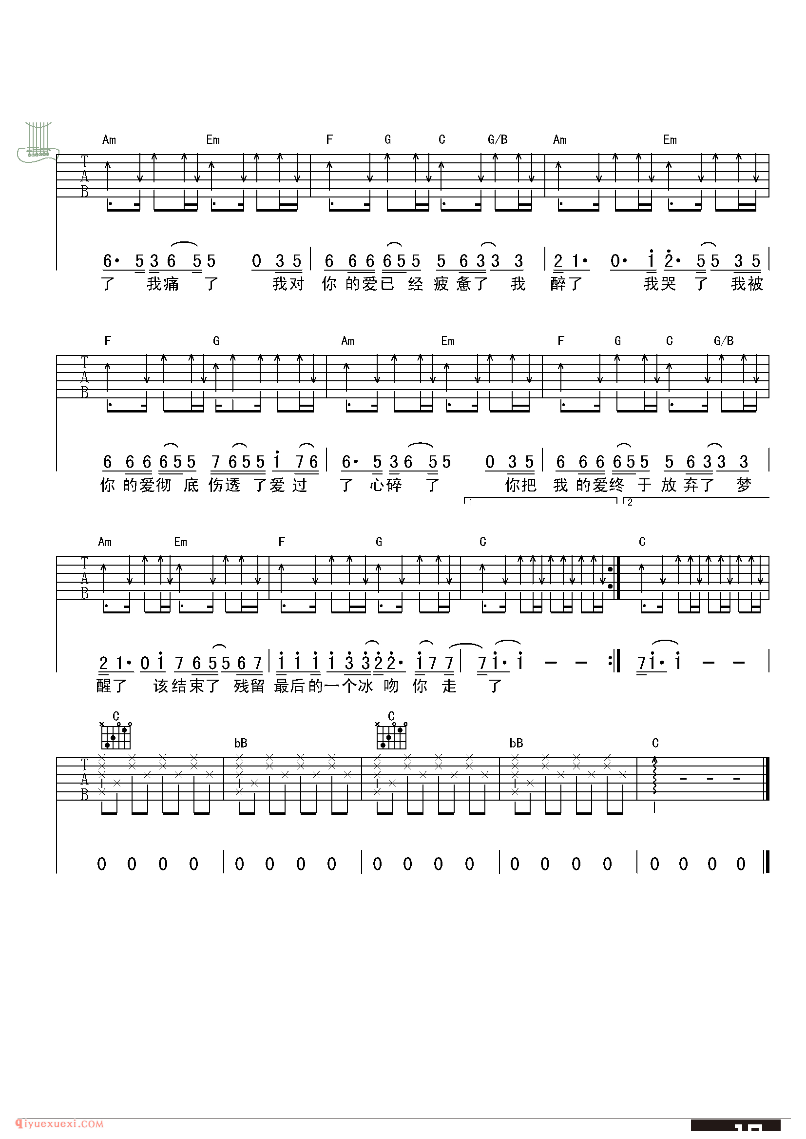 冰吻_王健_吉他弹唱六线谱