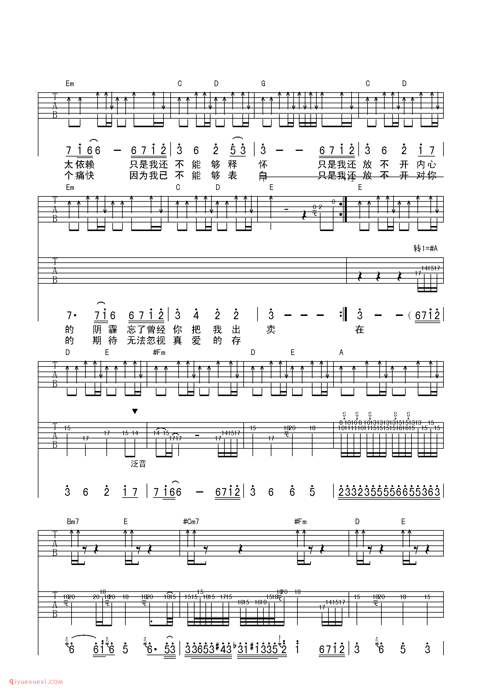 放开-爱乐团_吉他弹唱谱