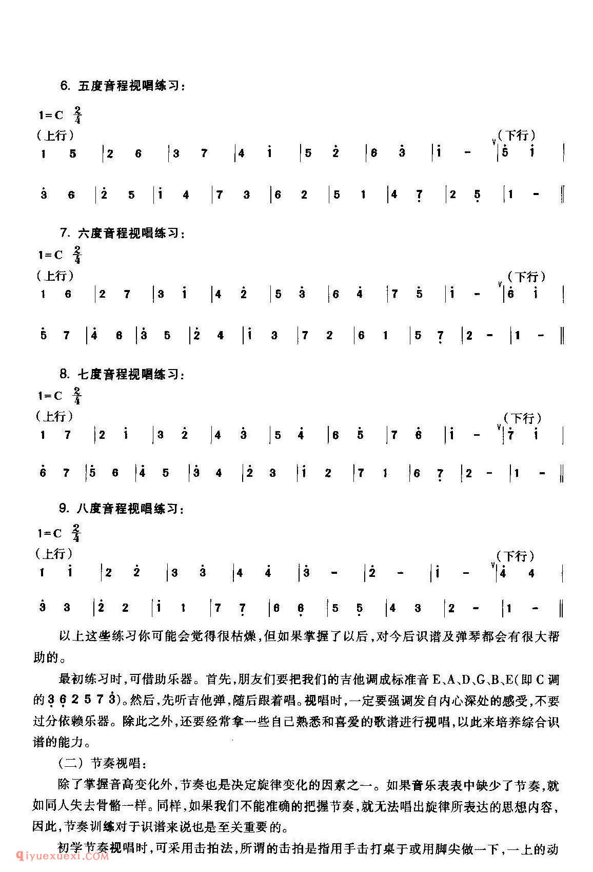 吉他乐谱知识_简谱_六线谱_方格谐(和弦图)_自学吉他教程