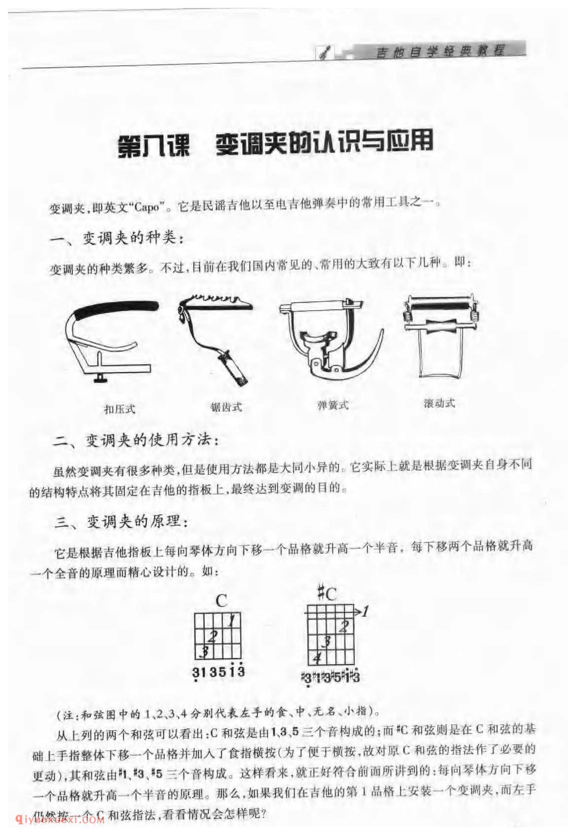 吉他变调夹的种类_使用方法_作用_原理_使用记号_应用表