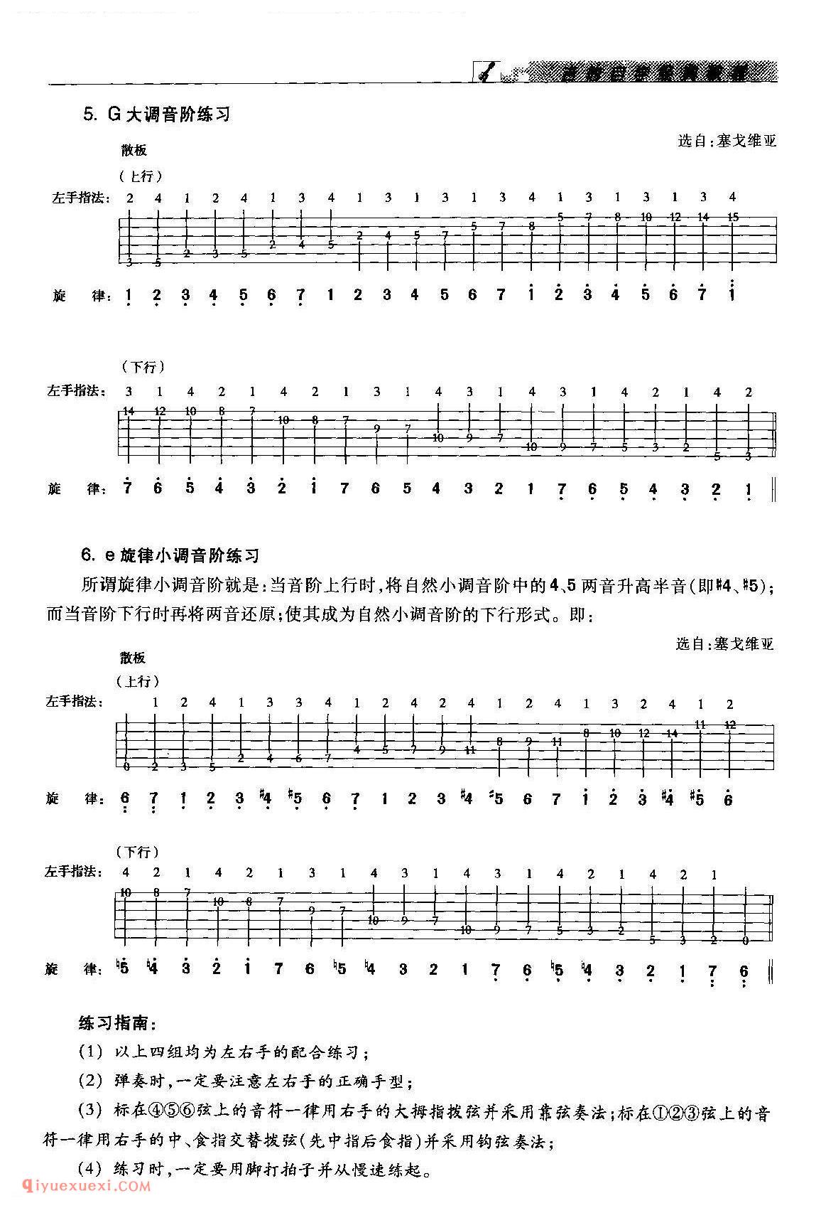 吉他G大调e小调的音阶的指板音位图_音阶练习_和弦练习_弹唱练习