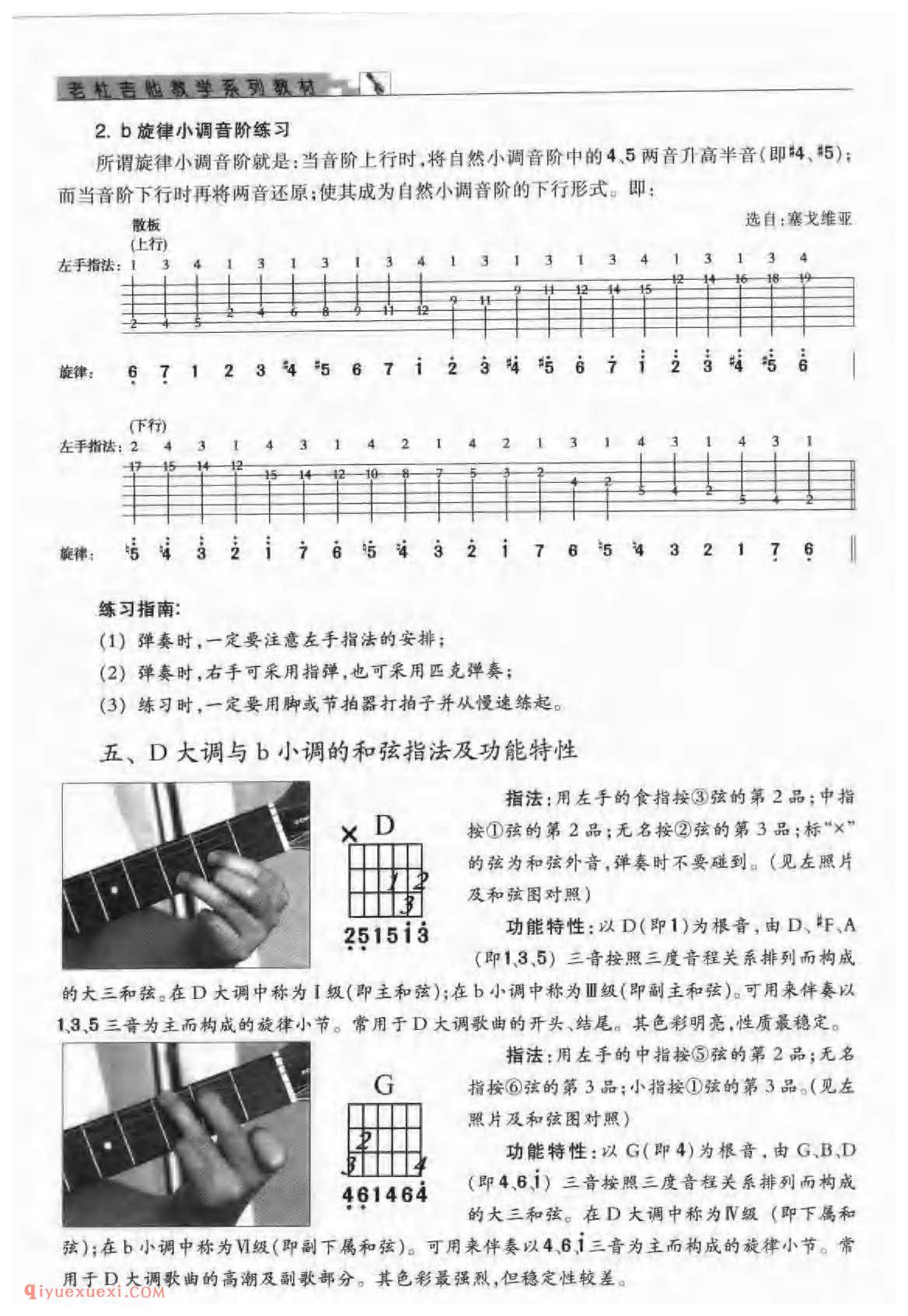 吉他D大调与b小调的的音阶及指板音位图_D大调与b小调的和弦指法与练习